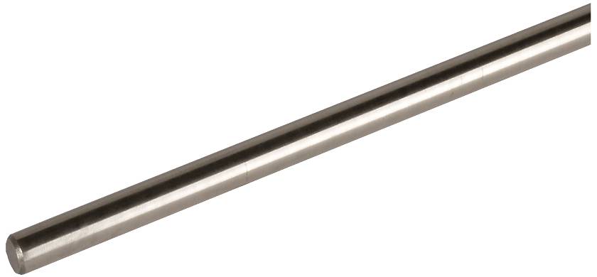 Langer, glatter Metallstab in Silberfarbe, schräg von links unten nach rechts oben ausgerichtet.
