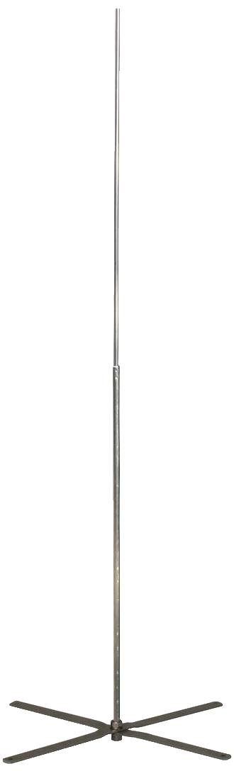 Ein langer, schmaler Metallstab mit einem stabilen, kreuzförmigen Standfuß.