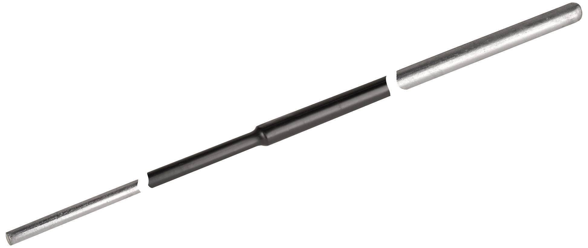 Ein langer, dünner Metallstab mit einem schwarzen mittleren Abschnitt.