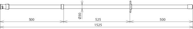 Technische Zeichnung eines Rohres mit Gesamtlänge 1525 mm. Mittlere Sektion ist 525 mm, Durchmesser 30 mm. Enden jeweils 500 mm.