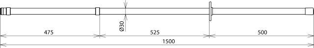 Zeichnung eines langen Metallstabs. Gesamtlänge 1500 mm, Durchmesser 30 mm. Abschnitte: 475 mm, 525 mm, 500 mm.
