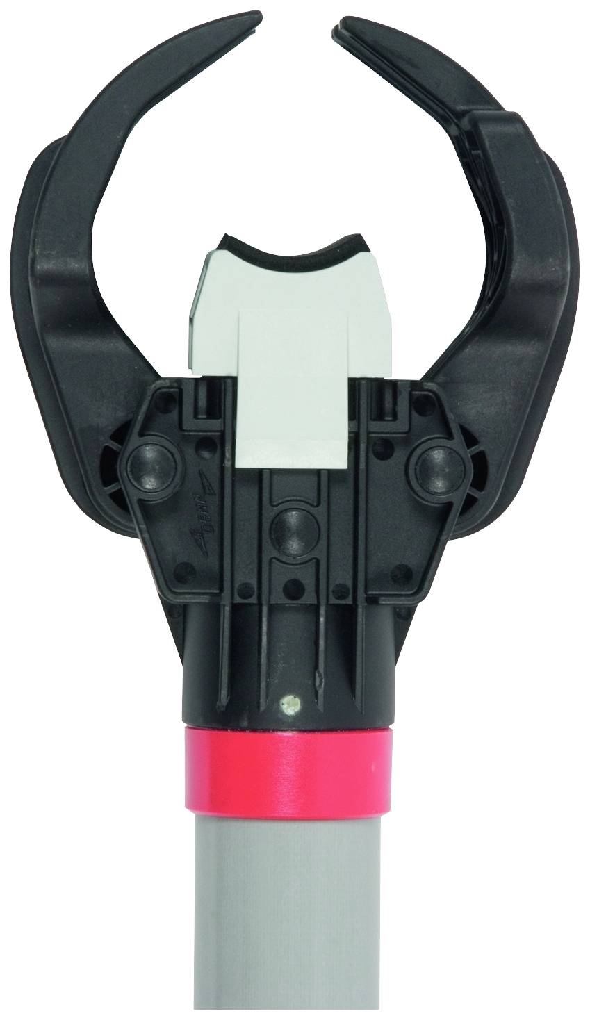 Zange mit schwarzen Greifarmen und grauem Griff auf weißem Hintergrund.