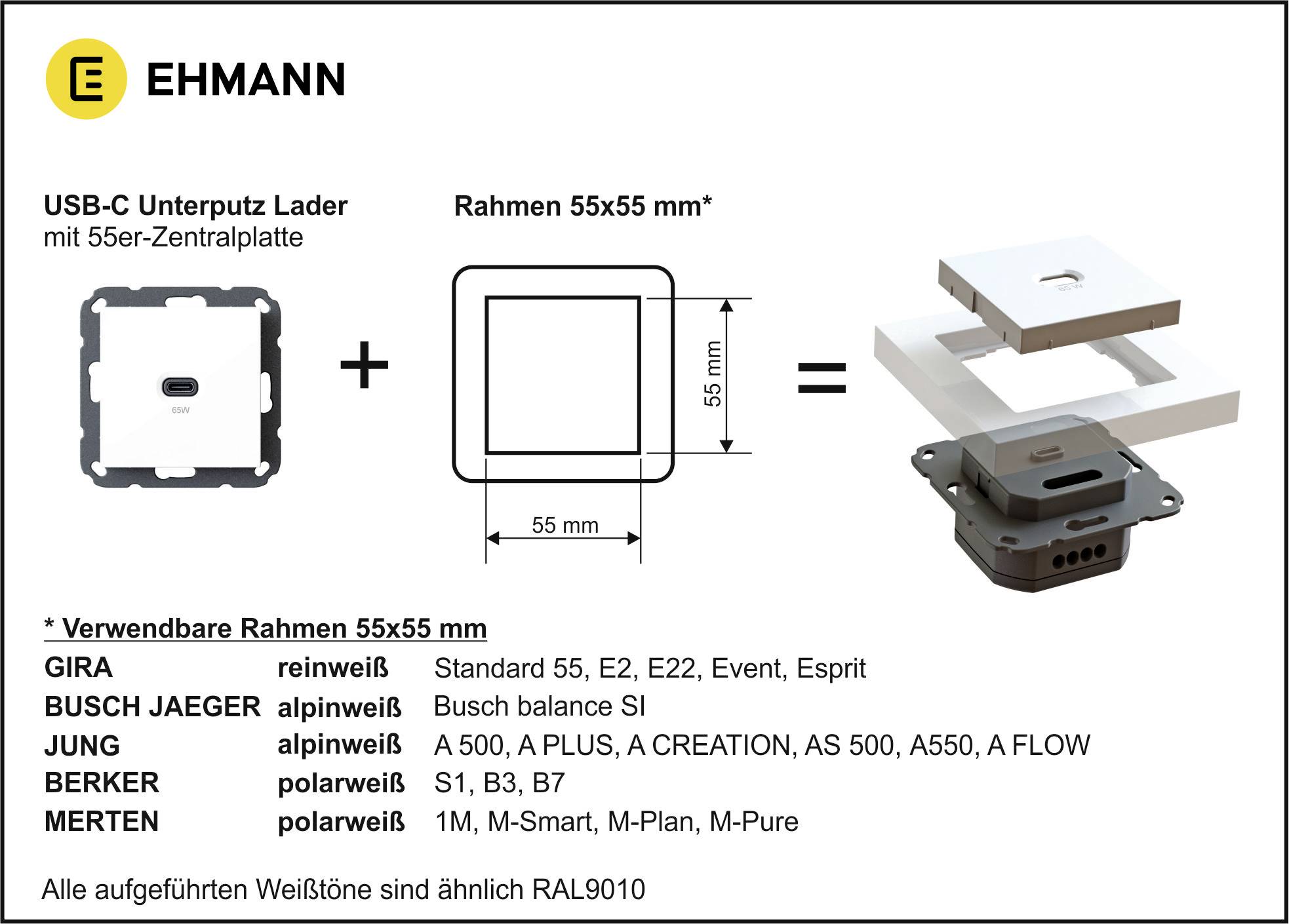 Ehmann 6560x0000 USB-Ladesteckdose Weiß