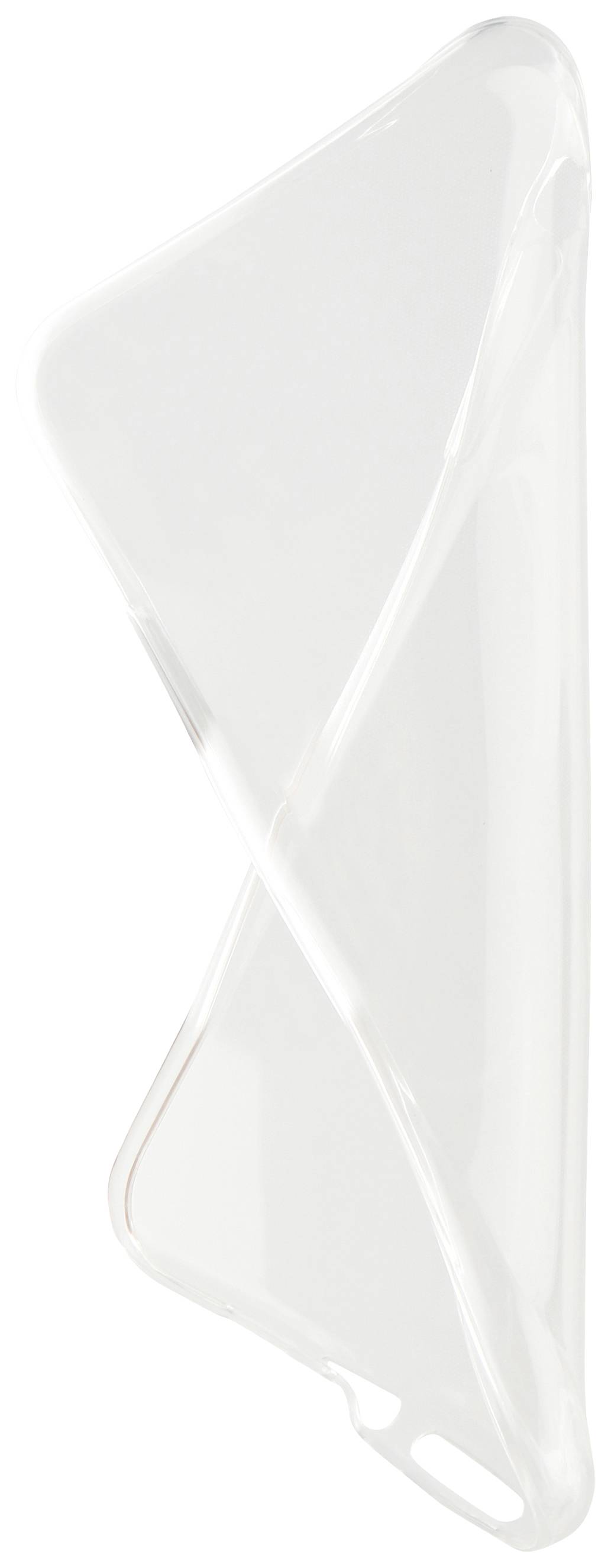 Transparente Handyhülle aus flexiblem Material, schräg über die Rückseite fotografiert.