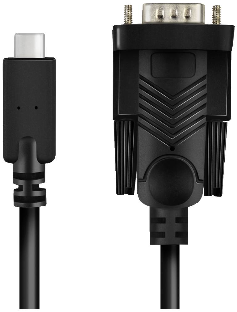 USB-C-zu-VGA-Kabel: Links ist der USB-C-Anschluss, rechts der VGA-Anschluss. Verbindung von modernen Geräten mit älteren Monitoren.