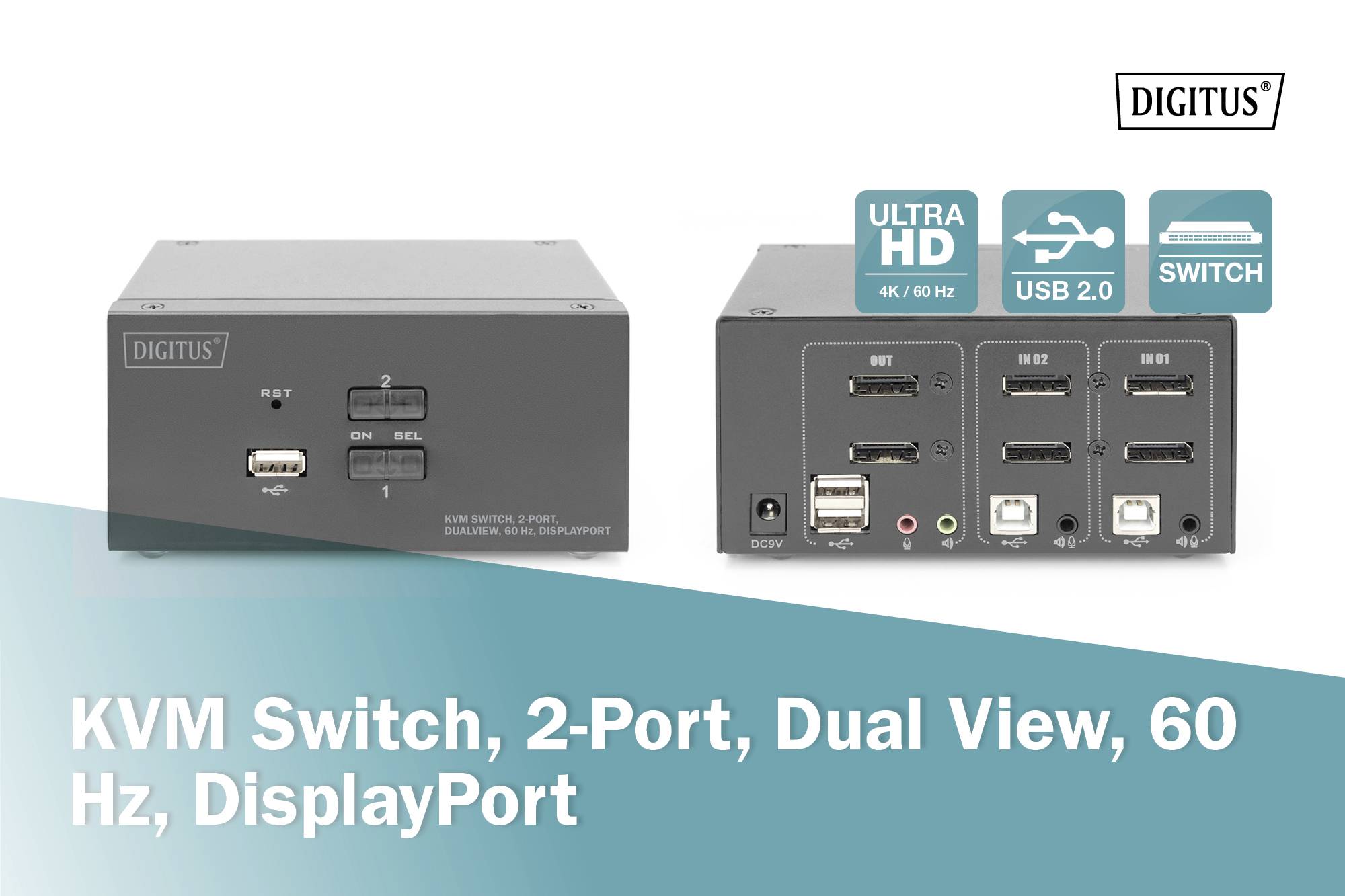 Digitus DS-12862 2 Port KVM-Umschalter DisplayPort® 3840 x 2160 Pixel