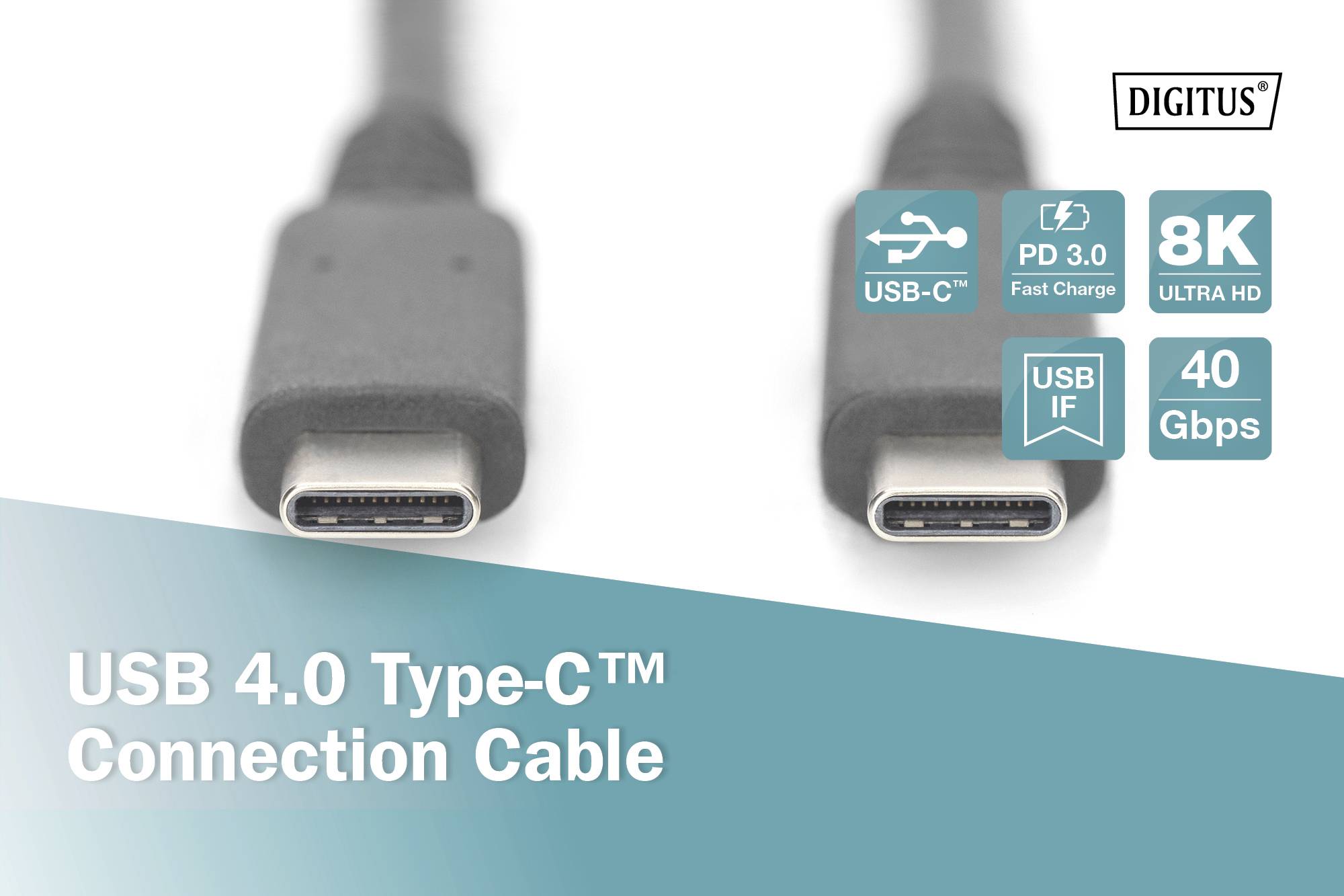 USB 4.0 Type-C™ Verbindungskabel mit 8K Ultra HD, 40 Gbps Geschwindigkeit, USB-C™ Anschluss, PD 3.0 Fast Charge-Funktion.