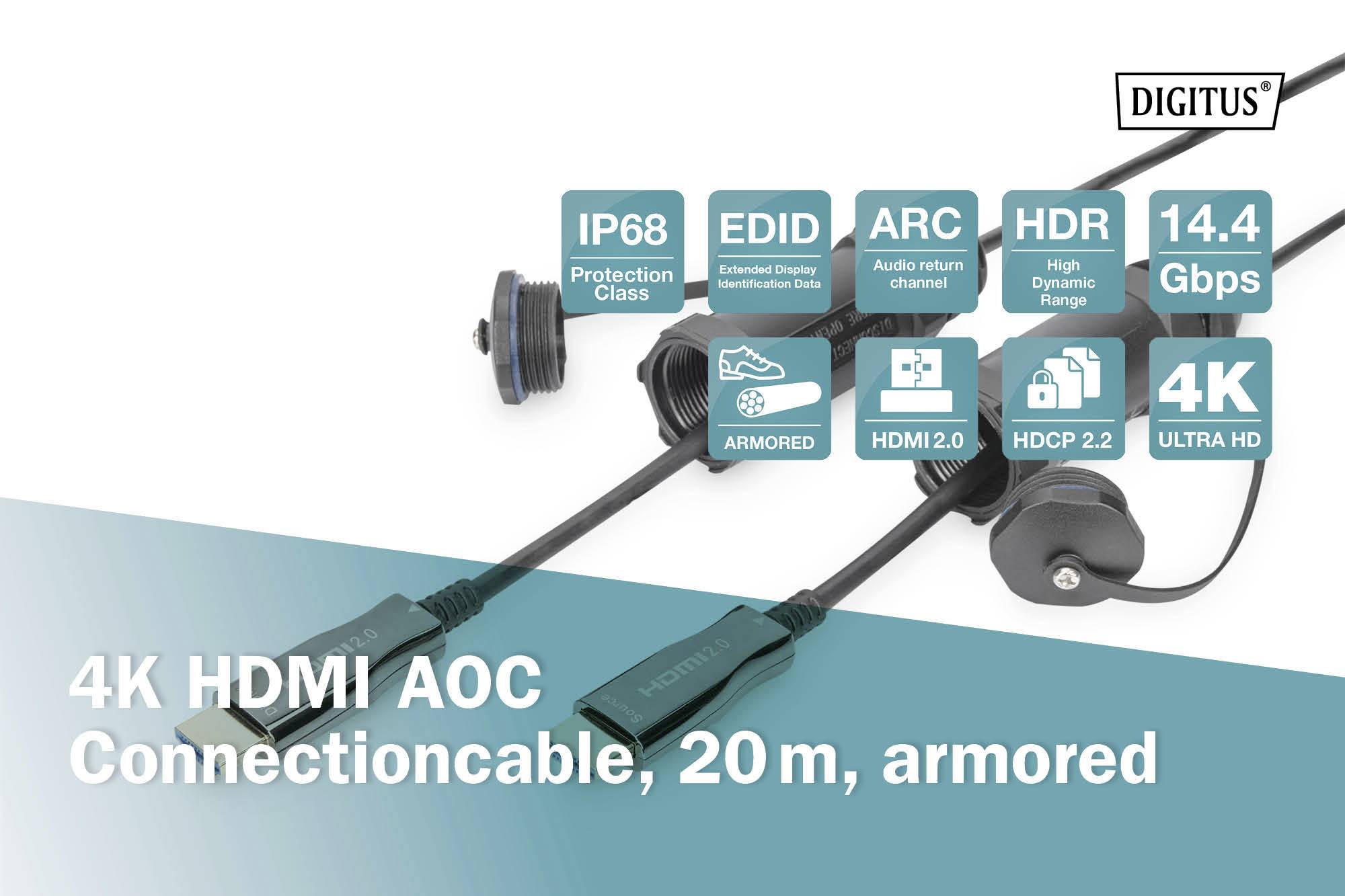 Digitus HDMI Anschlusskabel HDMI-A Stecker 15 m Schwarz AK-330130-150-S vergoldete Steckkontakte, abriebfest, doppelt geschirmt, Einzelschirm