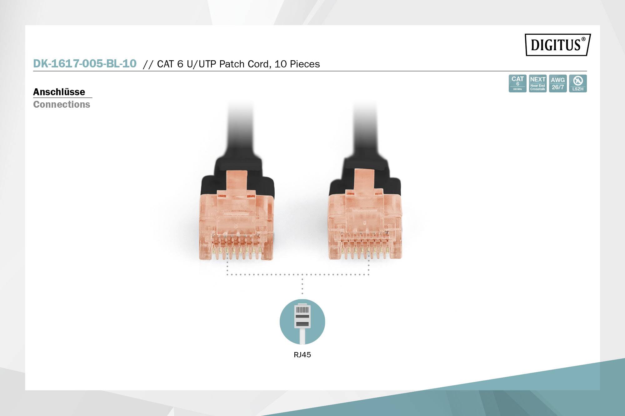 Digitus DK-1617-005-BL-10 RJ45 Netzwerkkabel, Patchkabel CAT 6 U/UTP 0.50 m Schwarz 1 St.