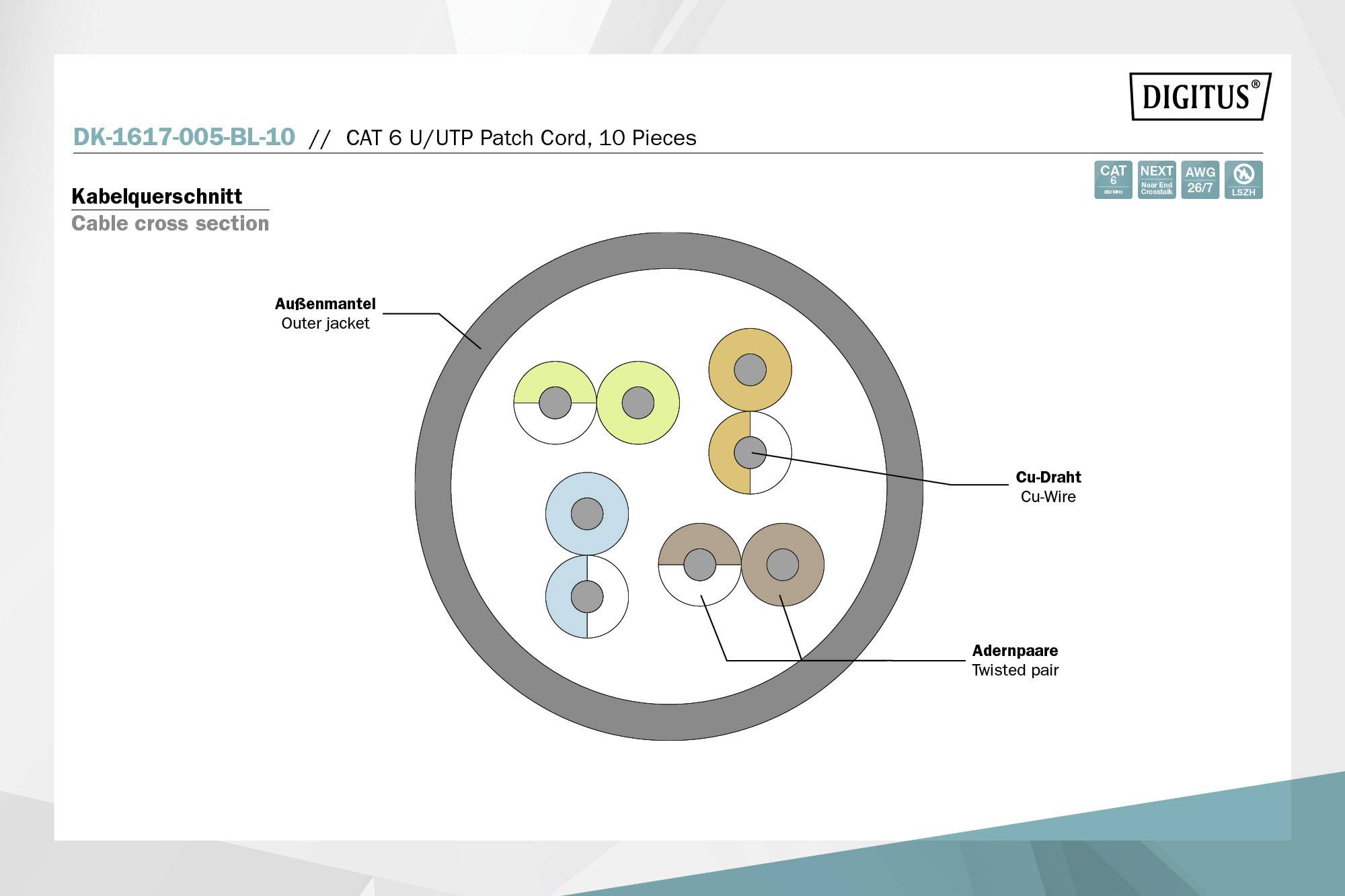 Digitus DK-1617-005-BL-10 RJ45 Netzwerkkabel, Patchkabel CAT 6 U/UTP 0.50 m Schwarz 1 St.