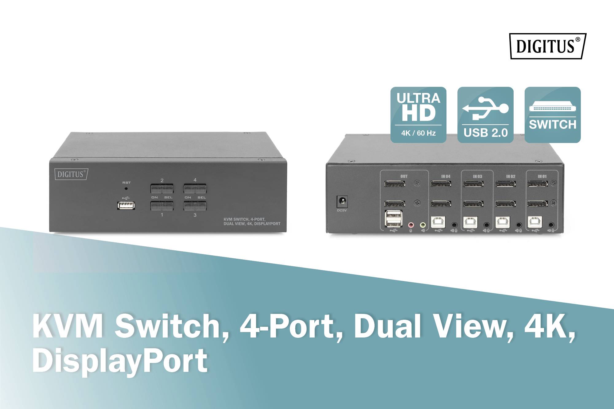 Digitus DS-12882 4 Port KVM-Umschalter DisplayPort® Tastatur, USB 1920 x 1080 Pixel, 1920 x 1200 Pixel, 1920 x 1280 Pixel, 1920