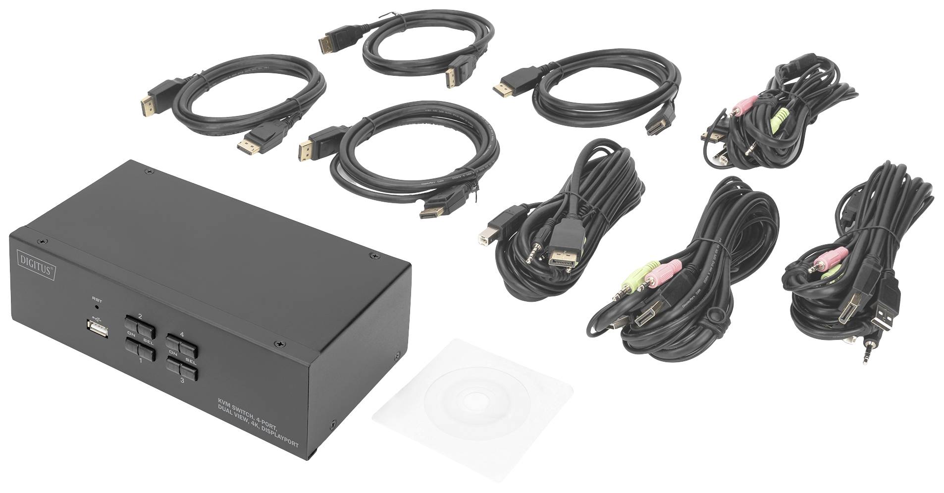 Digitus DS-12882 4 Port KVM-Umschalter DisplayPort® Tastatur, USB 1920 x 1080 Pixel, 1920 x 1200 Pixel, 1920 x 1280 Pixel, 1920