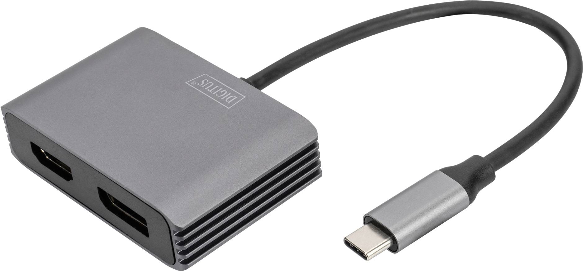 Digitus DA-70826 DisplayPort / HDMI / USB-C® Adapter [1x USB-C® - 2x DisplayPort Buchse, HDMI-Buchse] Schwarz Geschirmt, Rund 0.2 m
