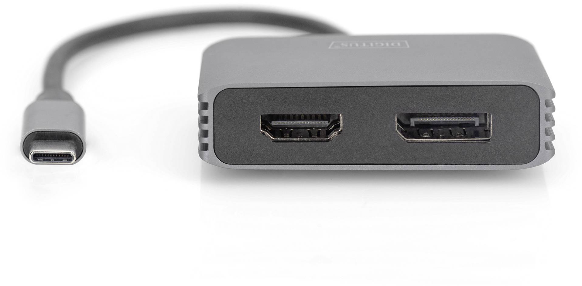 Digitus DA-70826 DisplayPort / HDMI / USB-C® Adapter [1x USB-C® - 2x DisplayPort Buchse, HDMI-Buchse] Schwarz Geschirmt, Rund 0.2 m