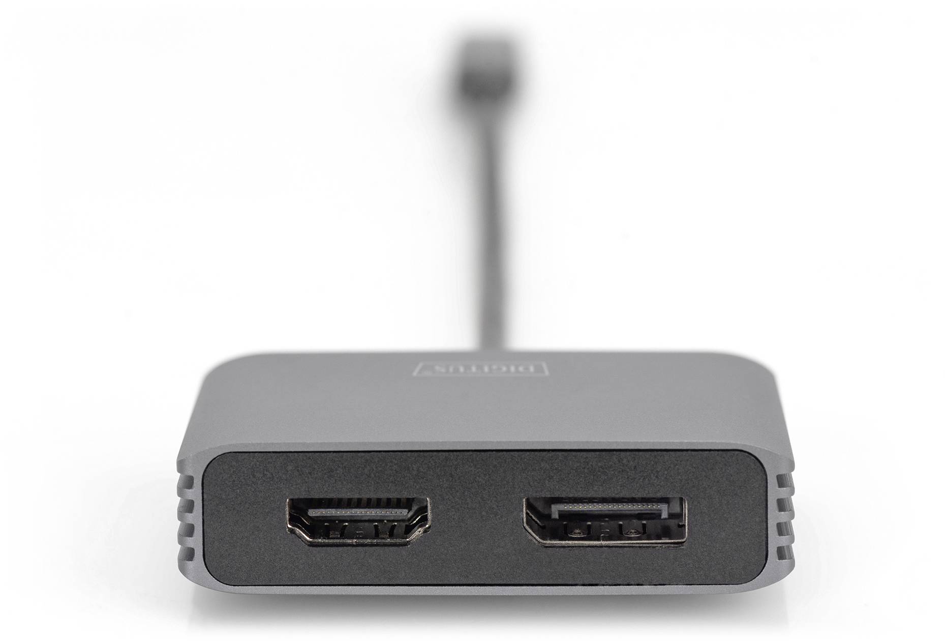 Digitus DA-70826 DisplayPort / HDMI / USB-C® Adapter [1x USB-C® - 2x DisplayPort Buchse, HDMI-Buchse] Schwarz Geschirmt, Rund 0.2 m