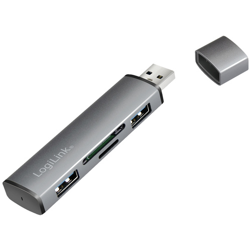 LogiLink UA0394 USB 3.2 Gen 2-Hub mit Aluminiumgehäuse, mit eingebautem SD-Kartenleser, mit Status-