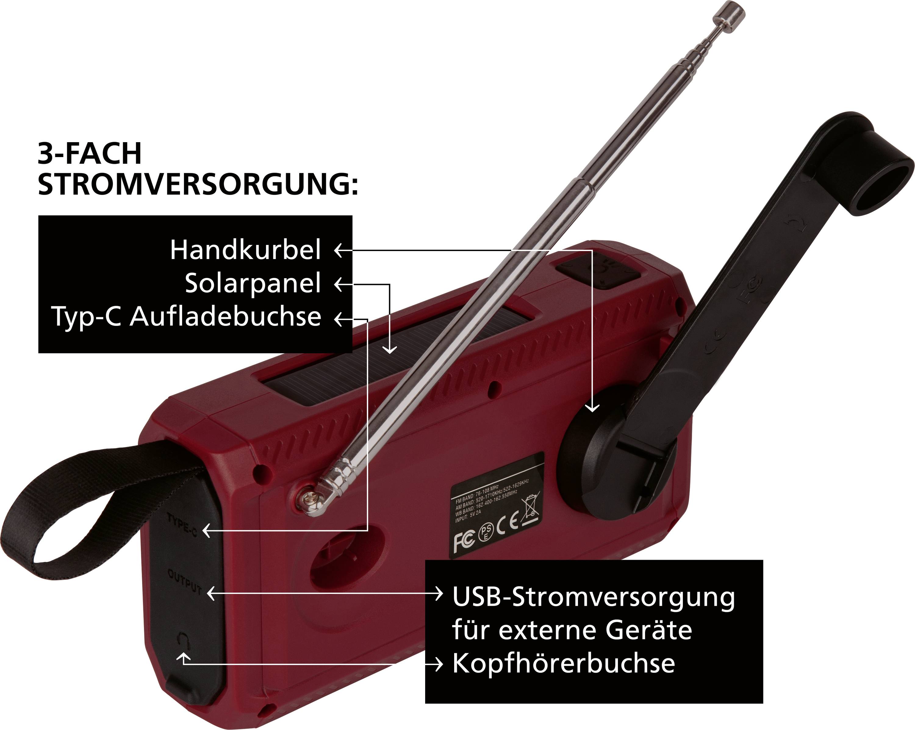 Imperial DABMAN OR 2 Outdoorradio DAB+, UKW Notfallradio, Bluetooth®, USB Akku-Ladefunktion, Handkurbel, Solarpanel, Taschenlampe, wiederaufladbar