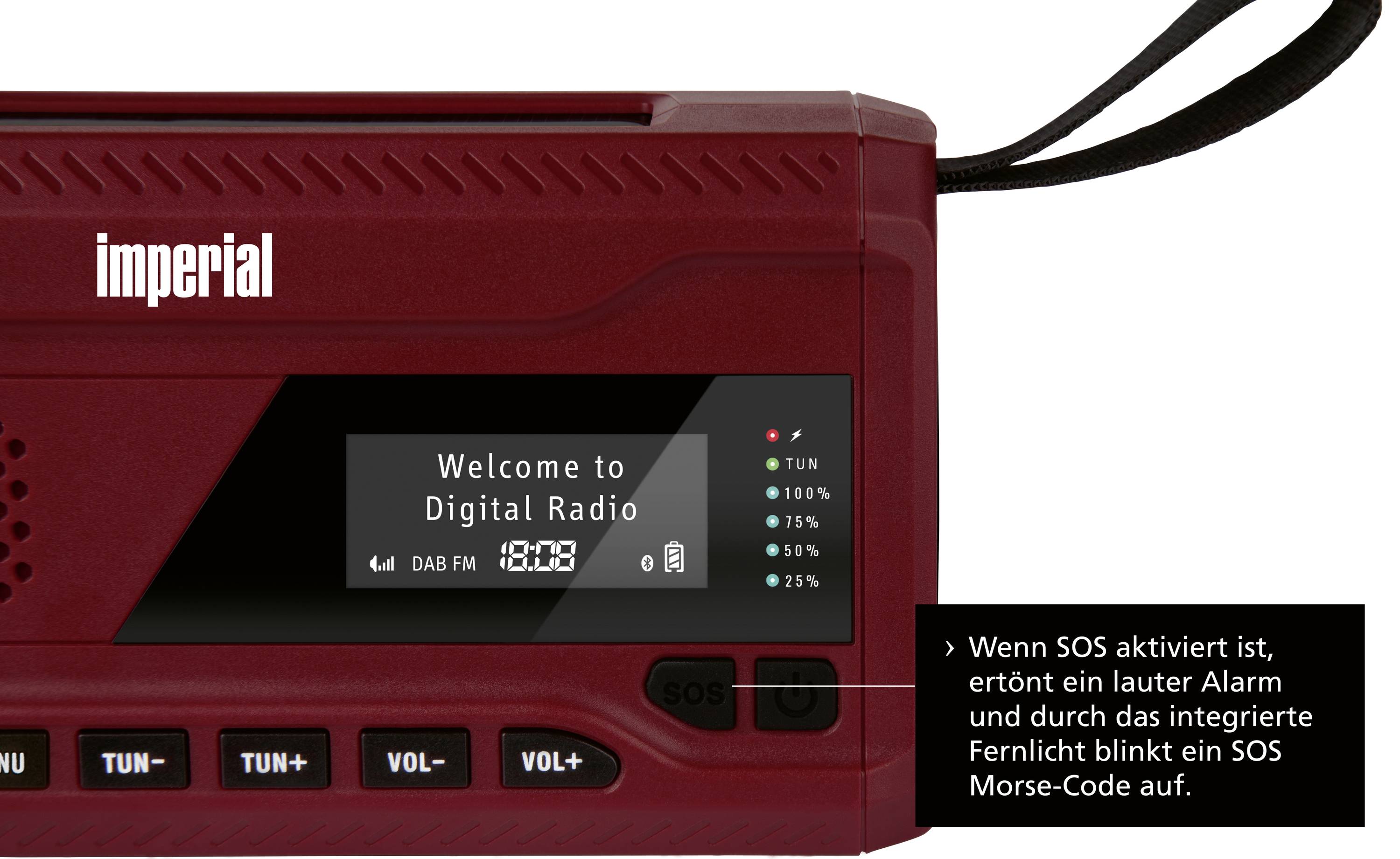 Imperial DABMAN OR 2 Outdoorradio DAB+, UKW Notfallradio, Bluetooth®, USB Akku-Ladefunktion, Handkurbel, Solarpanel, Taschenlampe, wiederaufladbar