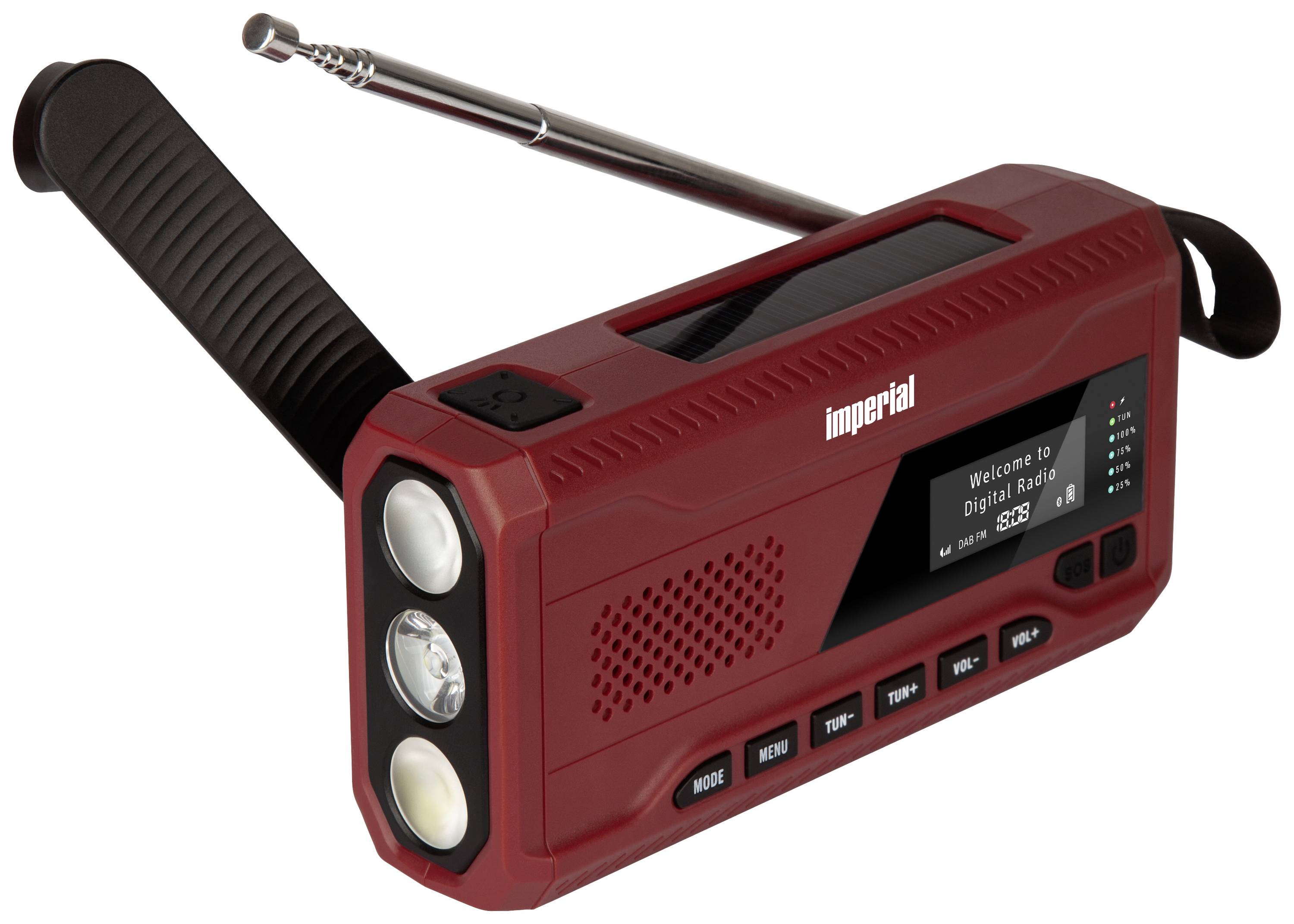 Imperial DABMAN OR 2 Outdoorradio DAB+, UKW Notfallradio, Bluetooth®, USB Akku-Ladefunktion, Handkurbel, Solarpanel, Taschenlampe, wiederaufladbar