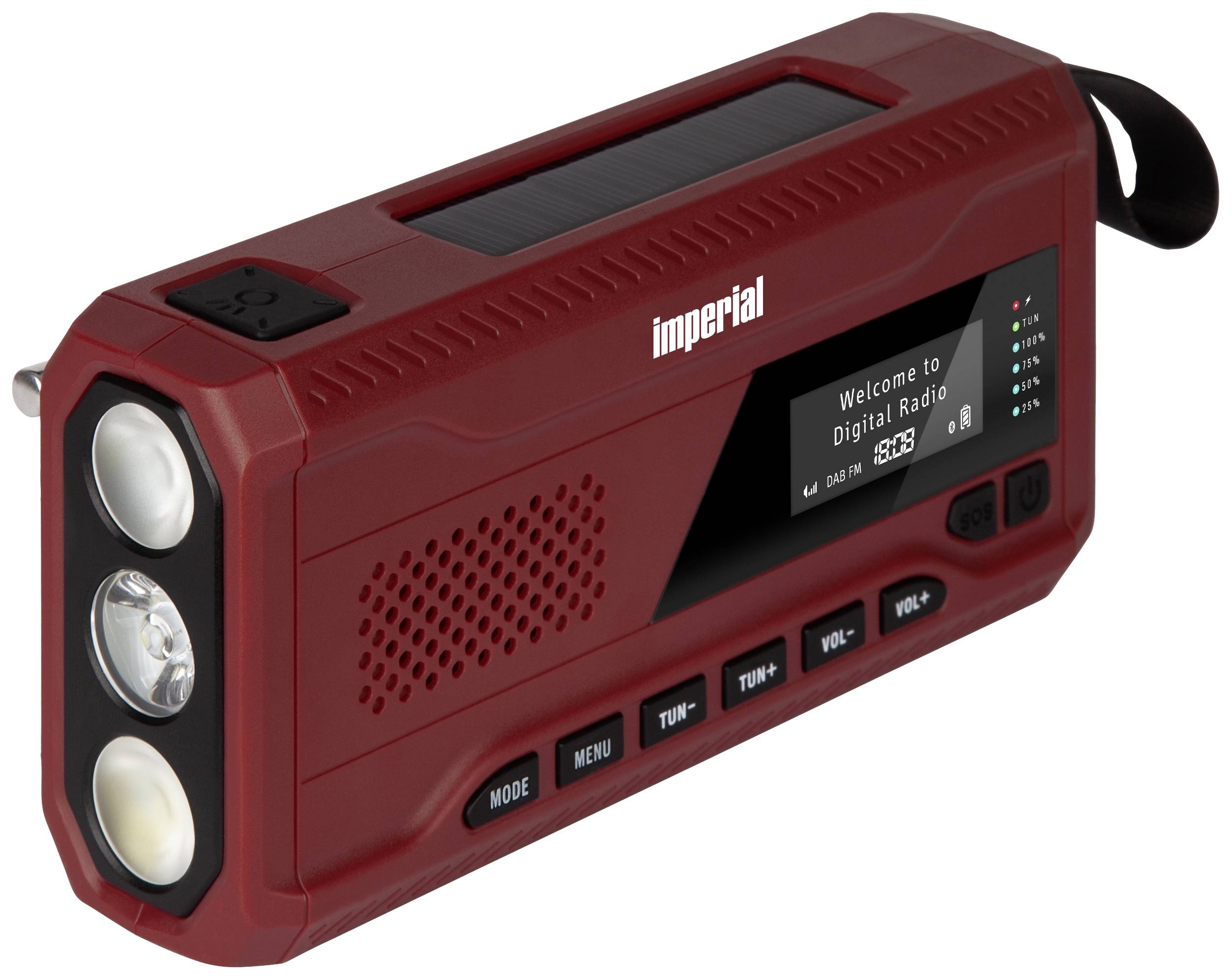 Imperial DABMAN OR 2 Outdoorradio DAB+, UKW Notfallradio, Bluetooth®, USB Akku-Ladefunktion, Handkurbel, Solarpanel, Taschenlampe