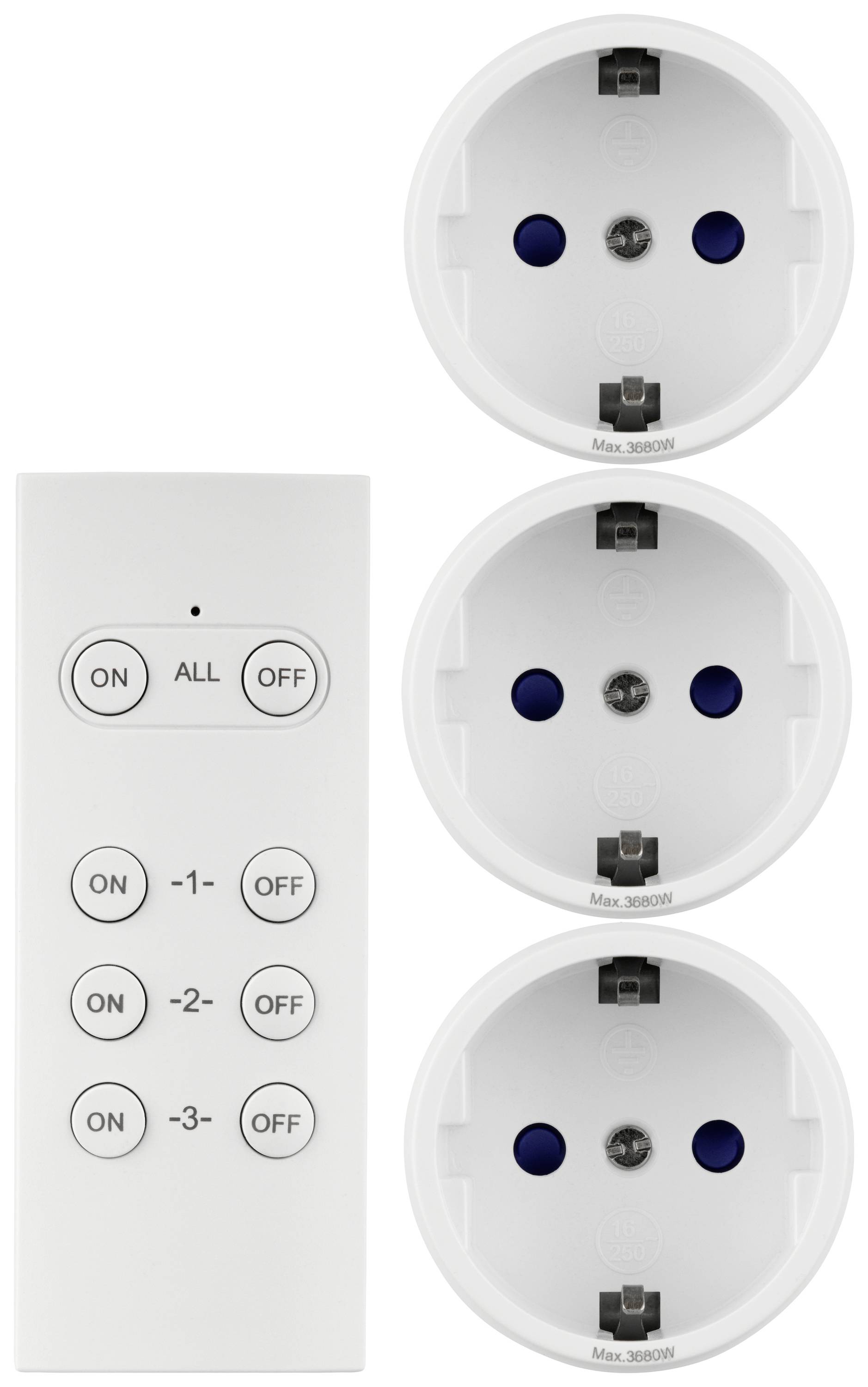 REV Funkschalt-Set Mini 3+1 ws 0085500103 Funk-Steckdosen-Set 4teilig Innenbereich 3680W