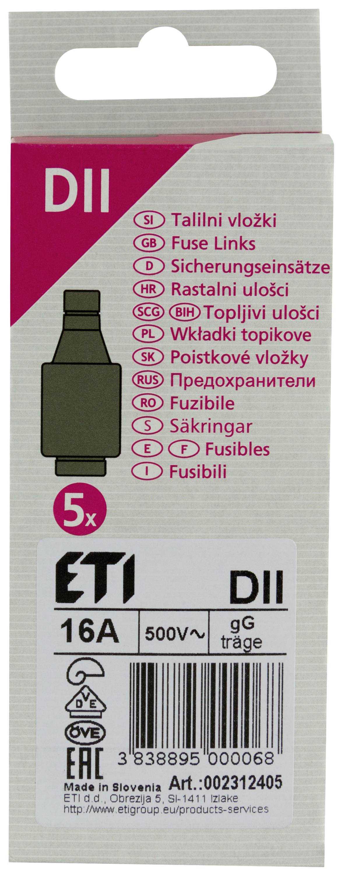 REV 0515095555 Diazed-Sicherung Sicherungsgröße = DII 16A 500V 5St.