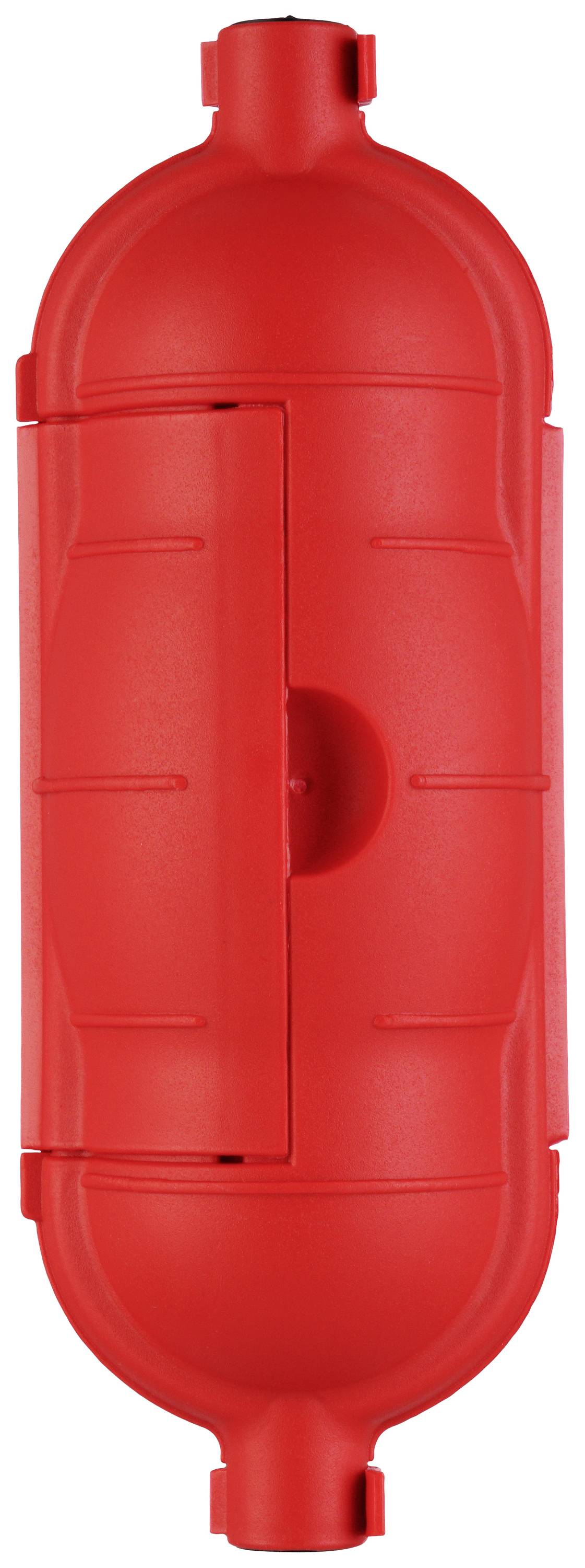 Rotes Rohrventil mit zylindrischer Form und seitlicher Klappvorrichtung. Dient zur Steuerung des Wasserflusses in Rohrsystemen.