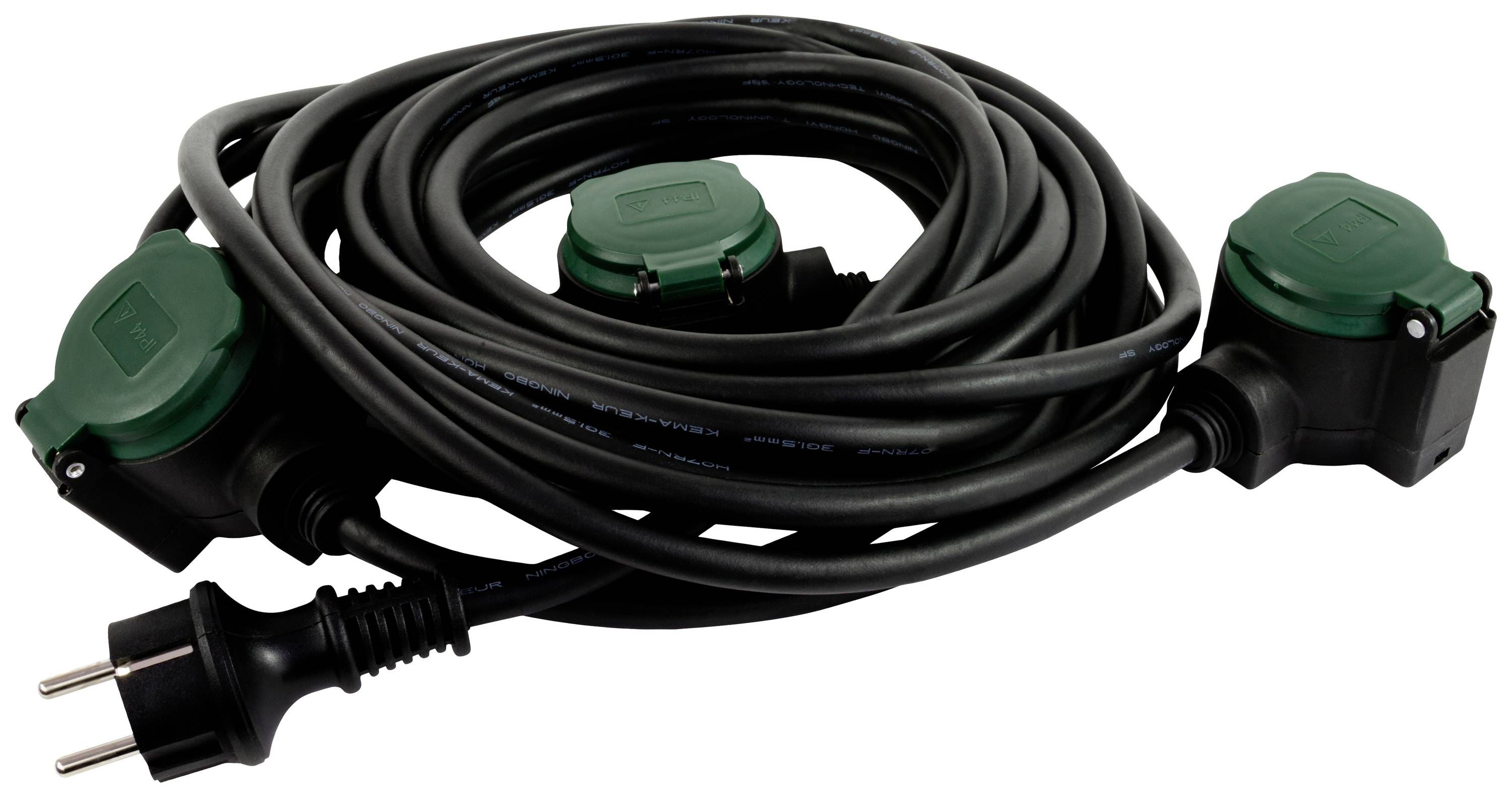 REV 0017103512 Strom Verlängerungskabel 16 A Schwarz, Grün 10 m H07RN-F 3G 1,5 mm²