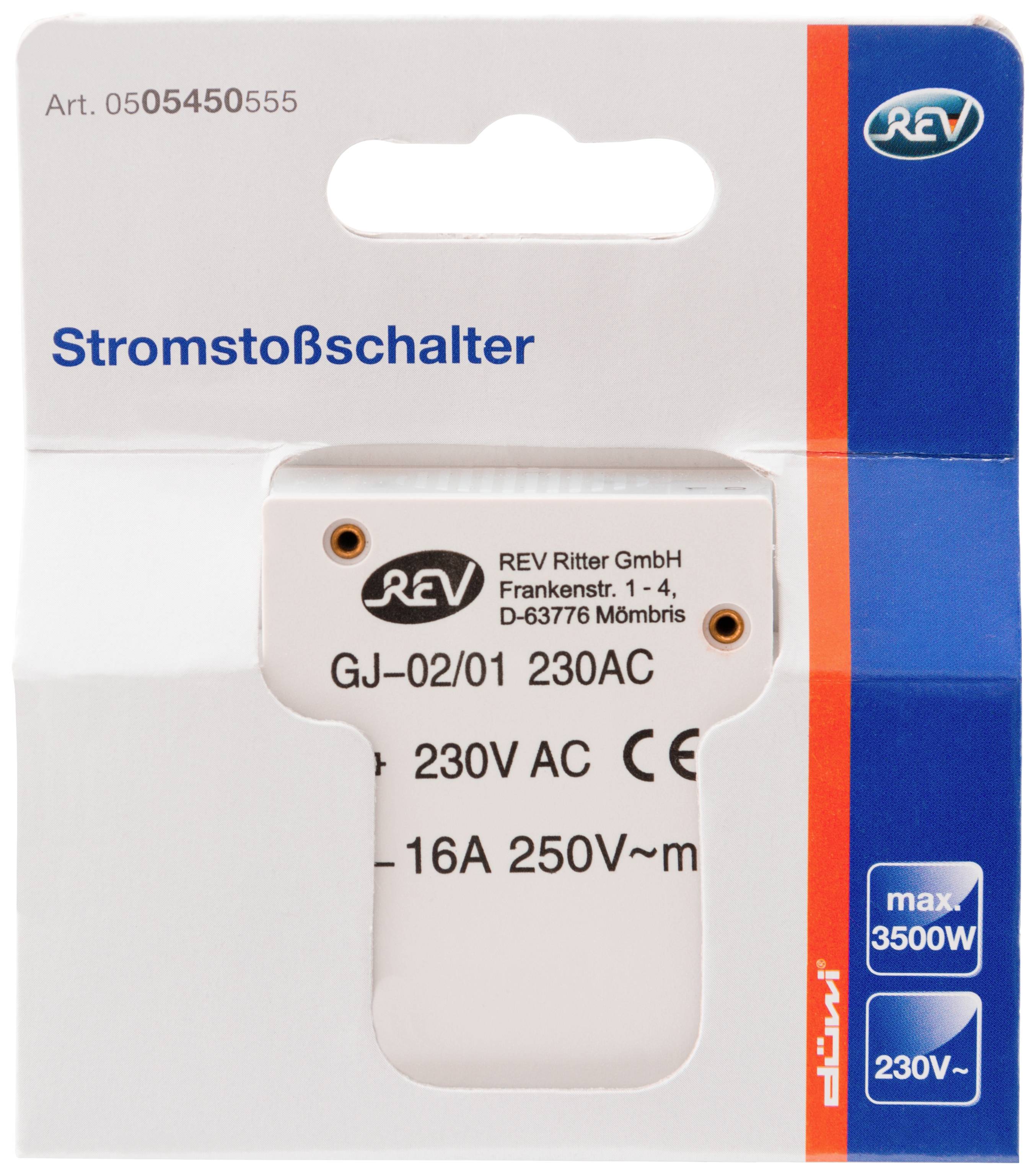 Stromstoß-Schalter Hutschiene REV Stromstoßschalter Verteiler16A 230 V 16 A 3500 W 1 St.