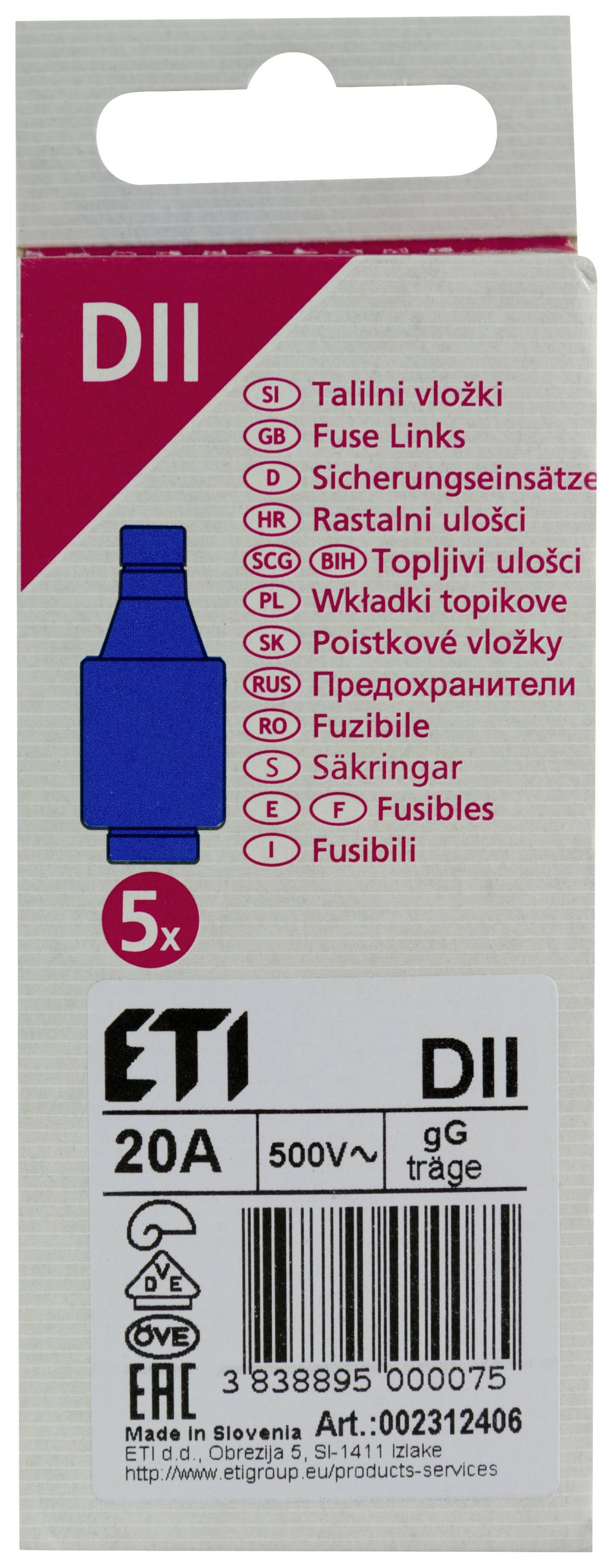 REV 0515105555 Diazed-Sicherung Sicherungsgröße = DII 20A 500V 5St.