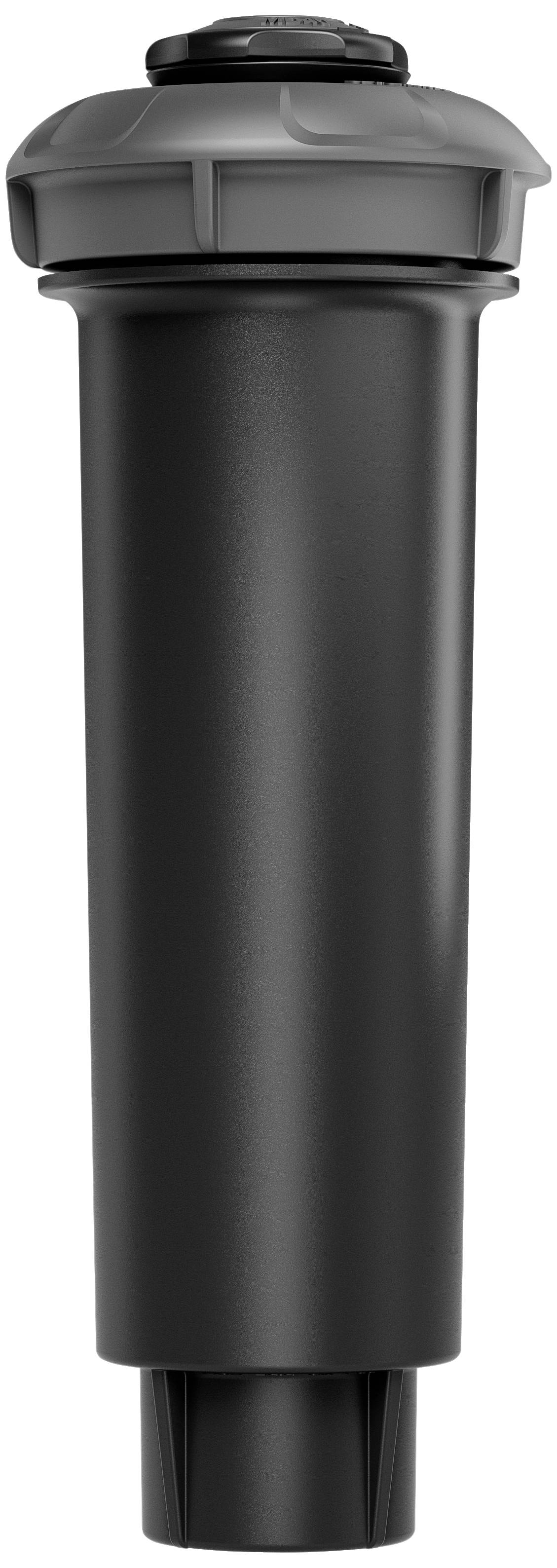 Ein schwarzer Plastikzylinder, wahrscheinlich ein Teil eines Bewässerungssystems. Oben ein abnehmbarer Deckel.