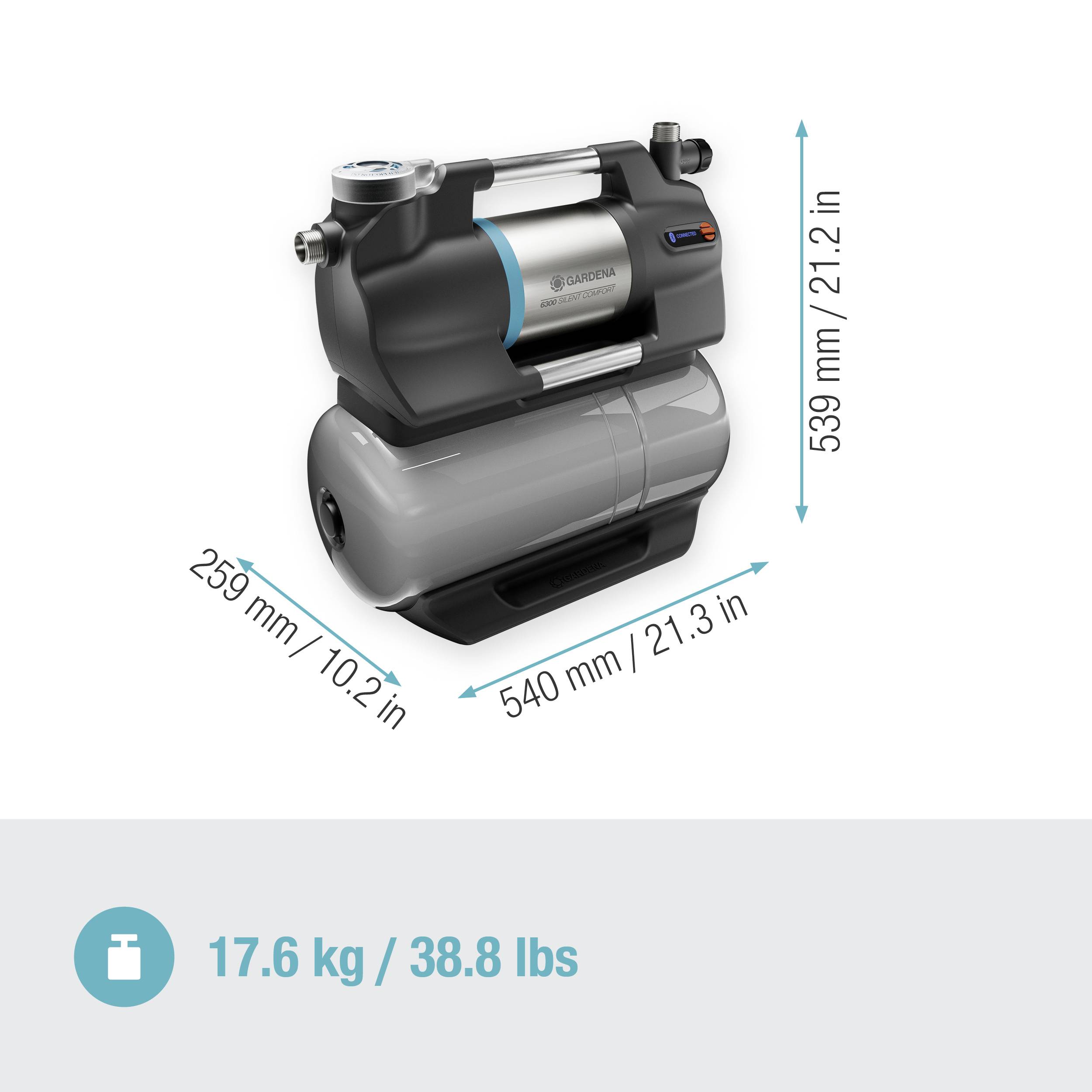 GARDENA 09068-61 6300 SilentComfort Hauswasserwerk 230 V 6300 l/h