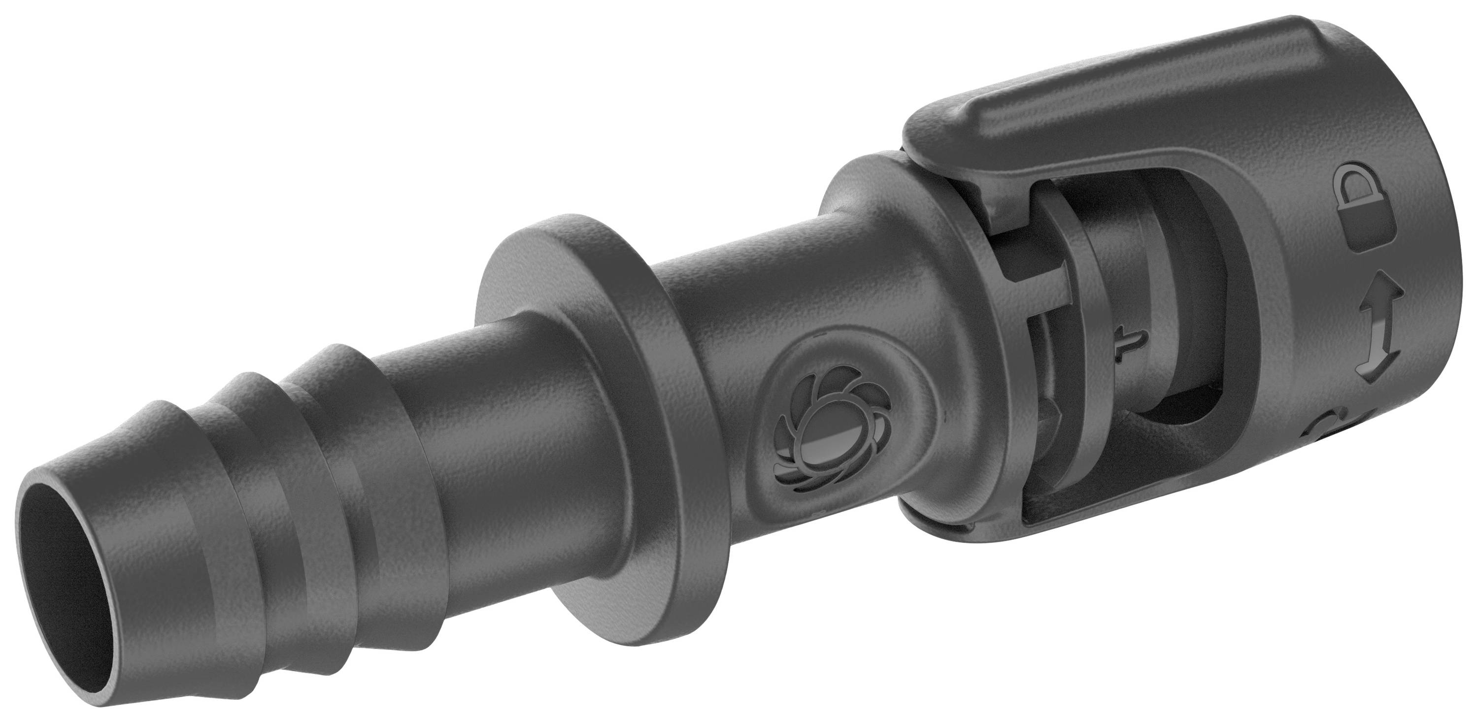 Ein schwarzer Stecker mit mehreren Rillen und einem Clip-Verschlussmechanismus, der eine sichere Verbindung gewährleistet.