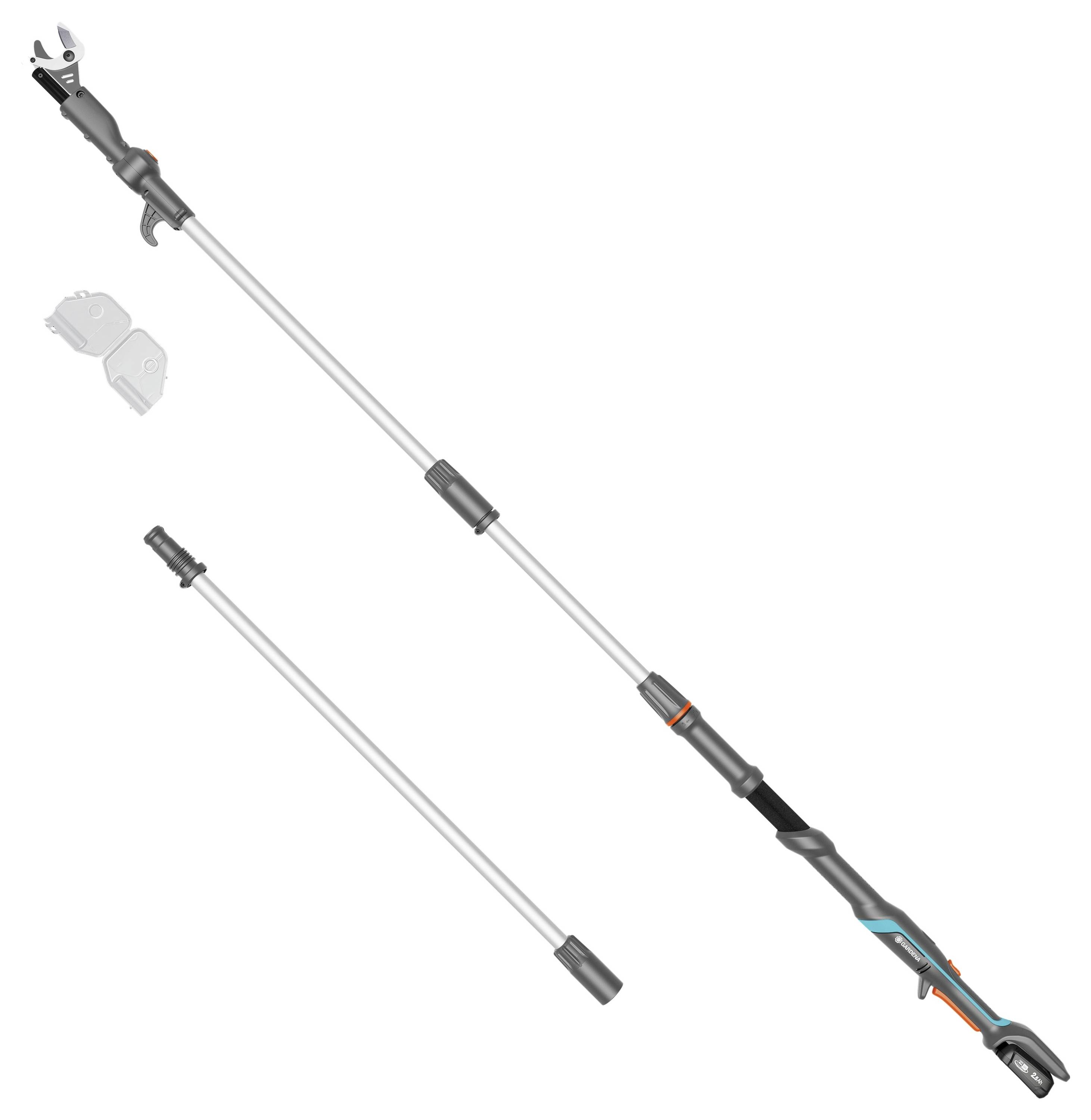 Ein erweiterbares Gartenschneidewerkzeug mit teleskopischem Griff und Schneideklinge, entwickelt zum Erreichen hoher Äste. Enthält zusätzliche Teile.