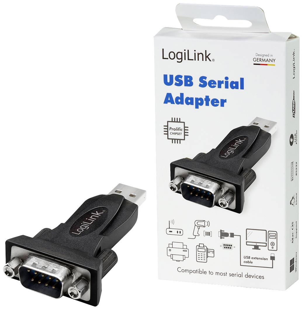 LogiLink Seriell Adapter [1x USB 2.0 Stecker A - 1x RS232-Stecker] Schwarz