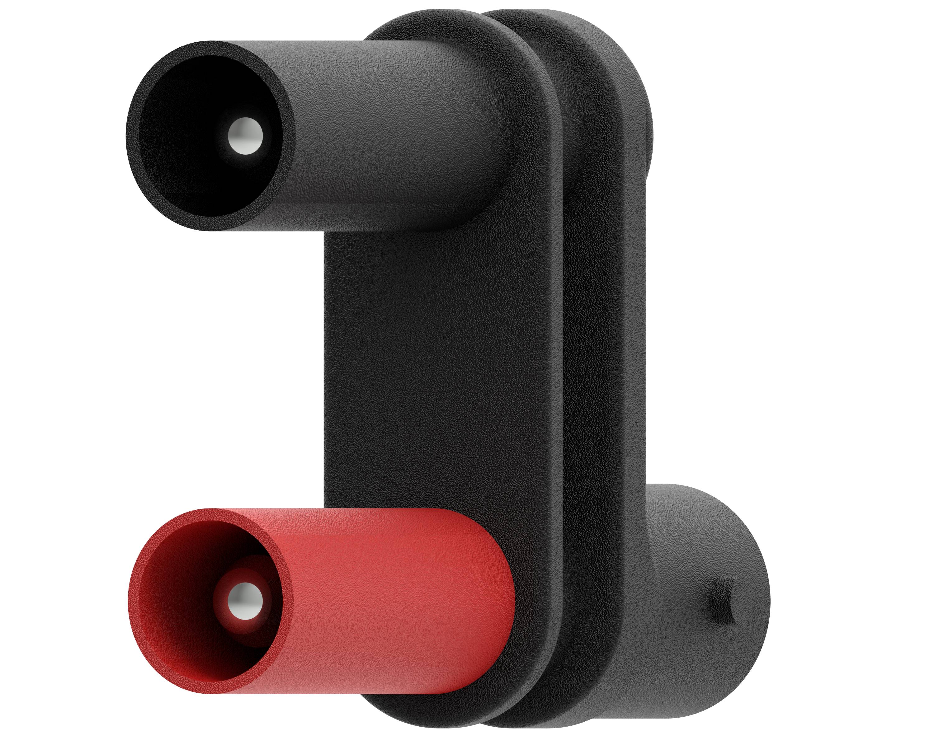 Zwei parallele Rohre, eines schwarz, das andere rot, in einer rechteckigen Halterung.