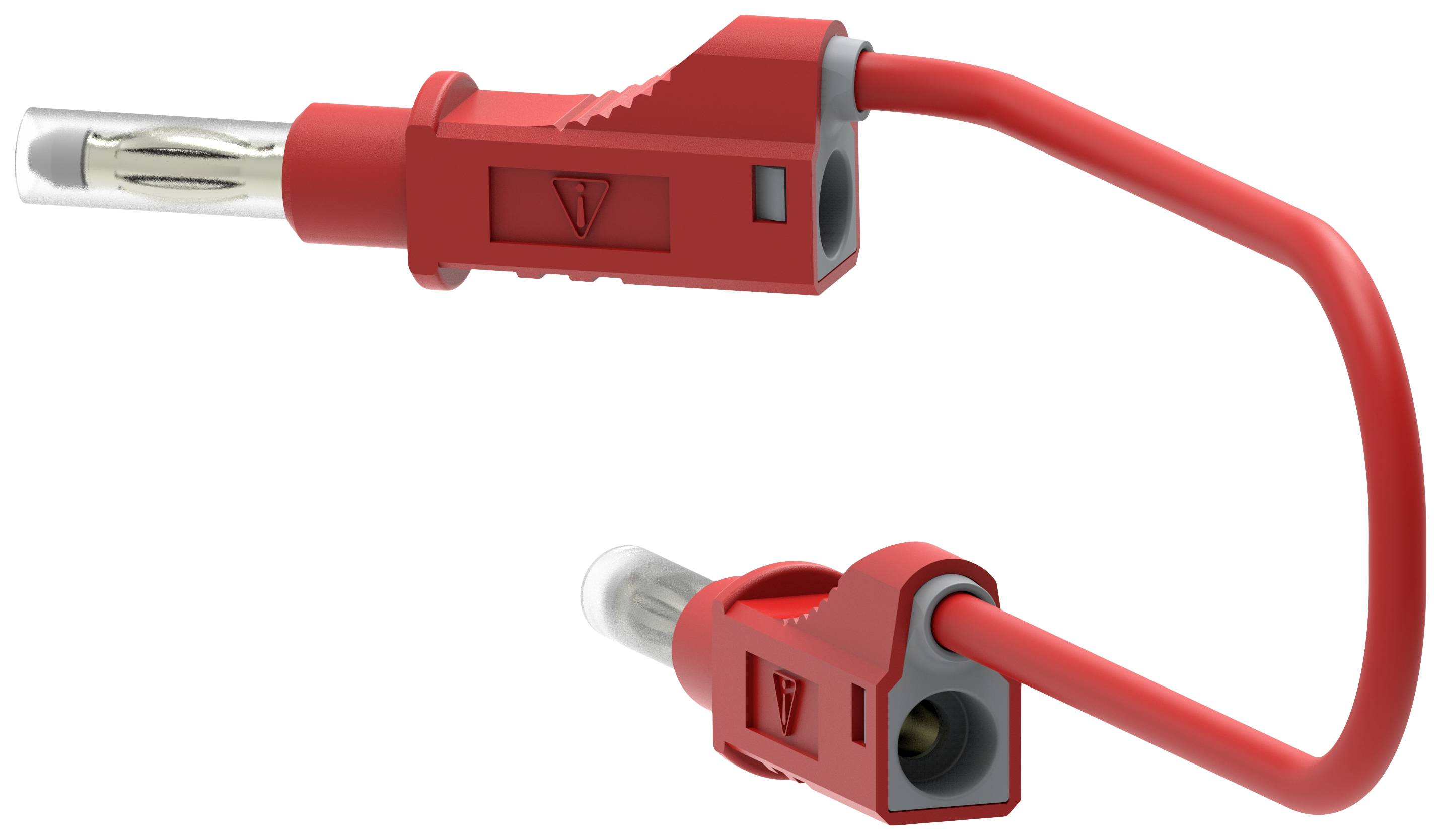 Rotes Sicherheitssteckverbinderset mit Kabel, bestehend aus einem Stecker und einer Buchse. Geeignet für elektrische Verbindungen.