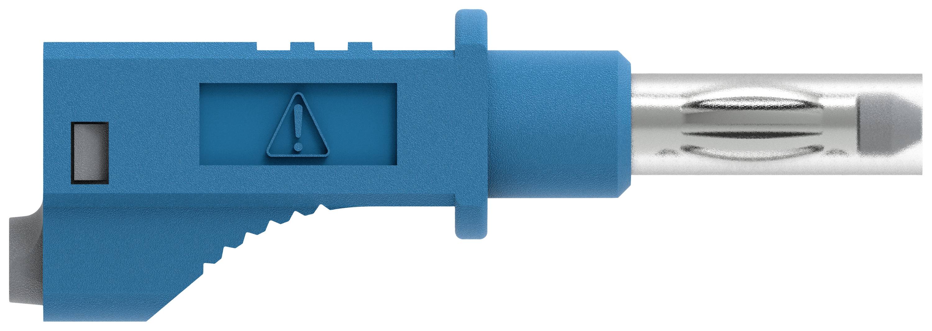 Ein blaues medizinisches Gerät mit einem metallischen Einsatz und einem Warnsymbol. предназначен для medizinischer Anwendungen.