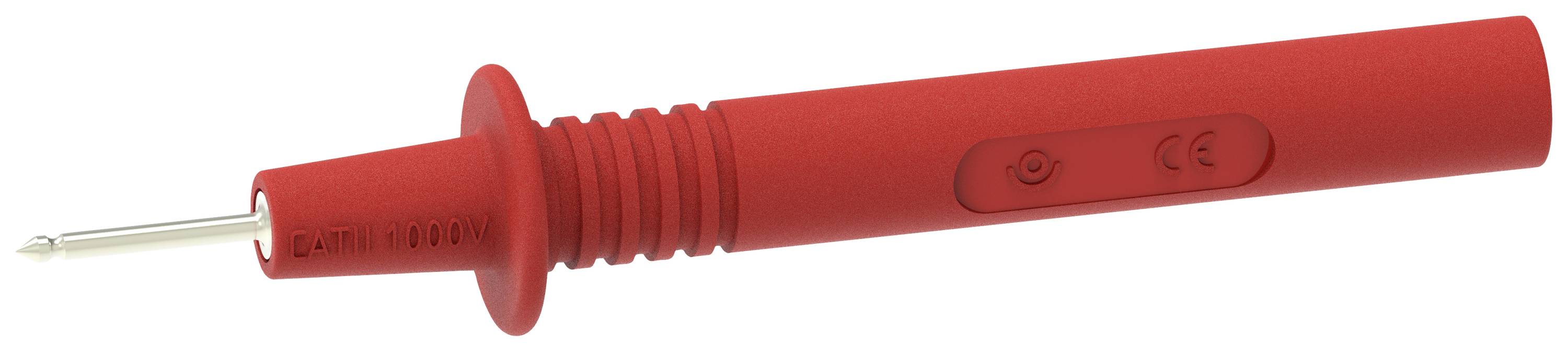 Ein roter Spannungsprüfer-Stift mit Metallspitze und geriffeltem Griff, geeignet zur Prüfung elektrischer Leitungen auf Spannung.