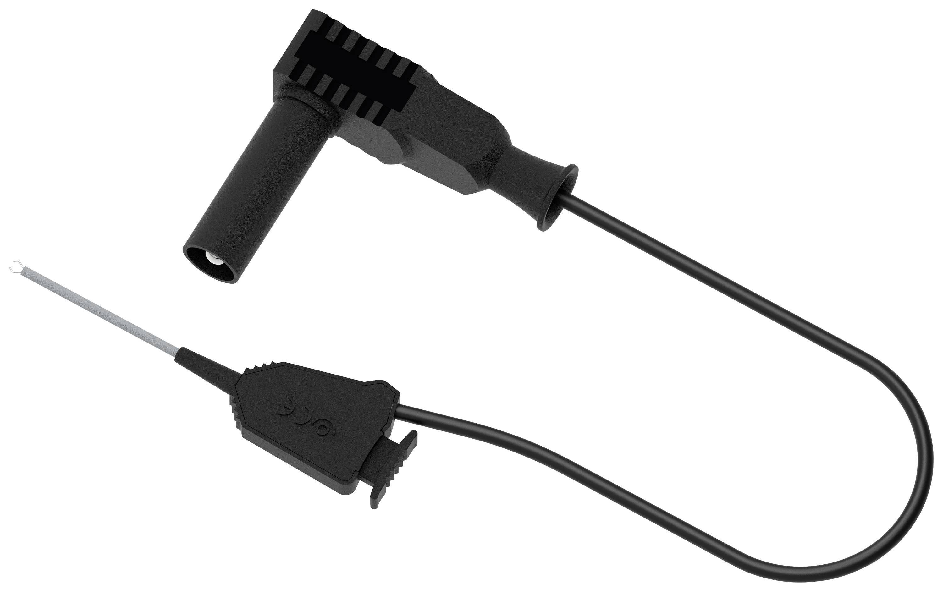 Ein schwarzes Zündkabel mit Winkelstecker und einem geraden Stecker am anderen Ende. Dient zur Verbindung von Zündspule und Kerze.