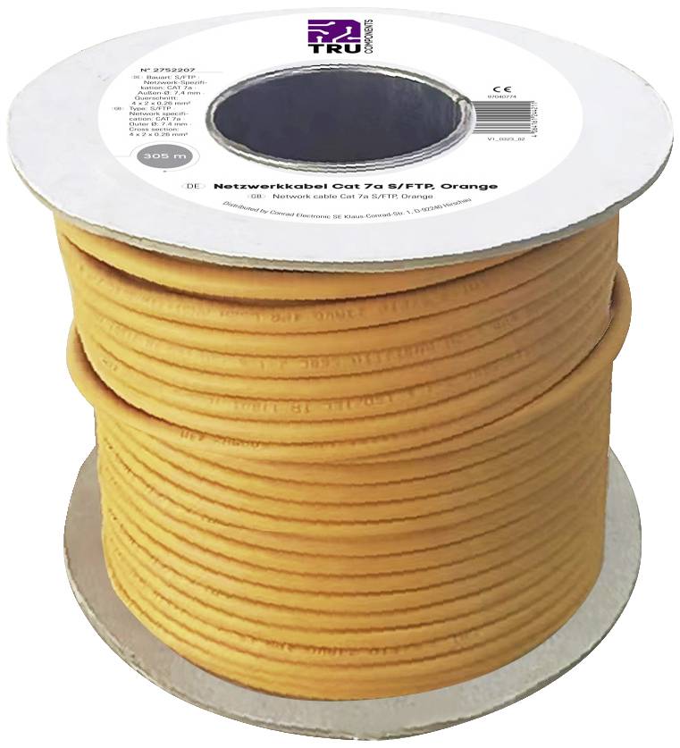 TRU COMPONENTS Netzwerkkabel CAT 7a S/FTP 4 x 2 x 0.26mm² CPR-Dca zertifiziert Orange 305m