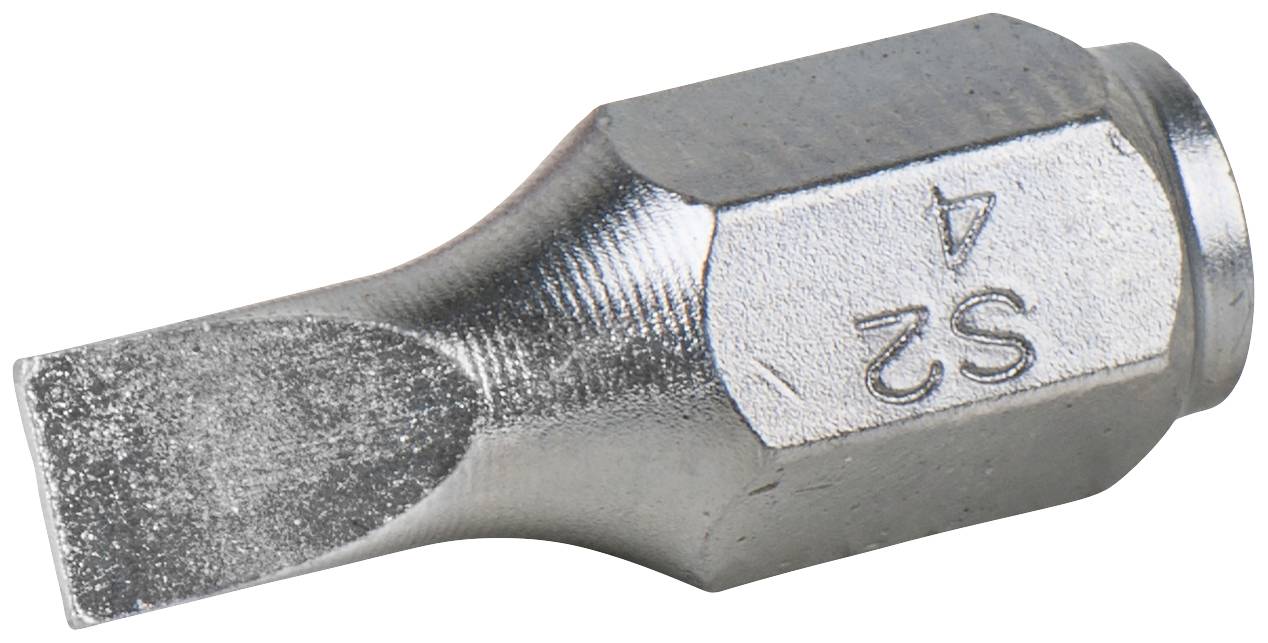 Silberner Flachschraubendreher-Bit mit der Gravur 'S2 4'.