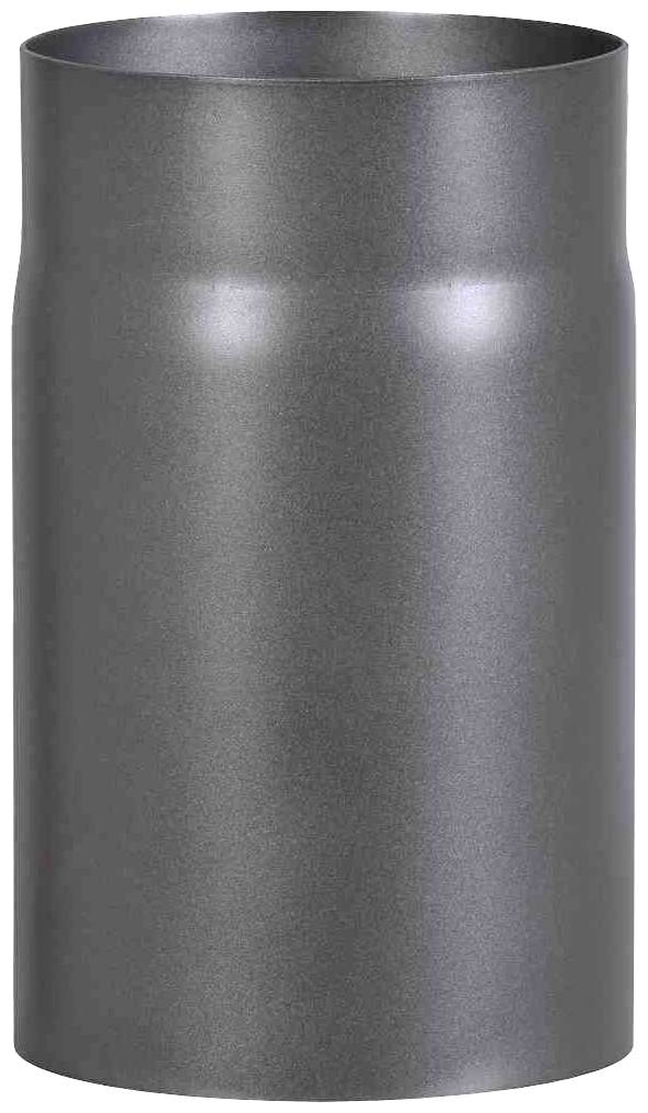 Schwarzes, zylindrisches Abzugsrohr, glatt und aus Metall.
