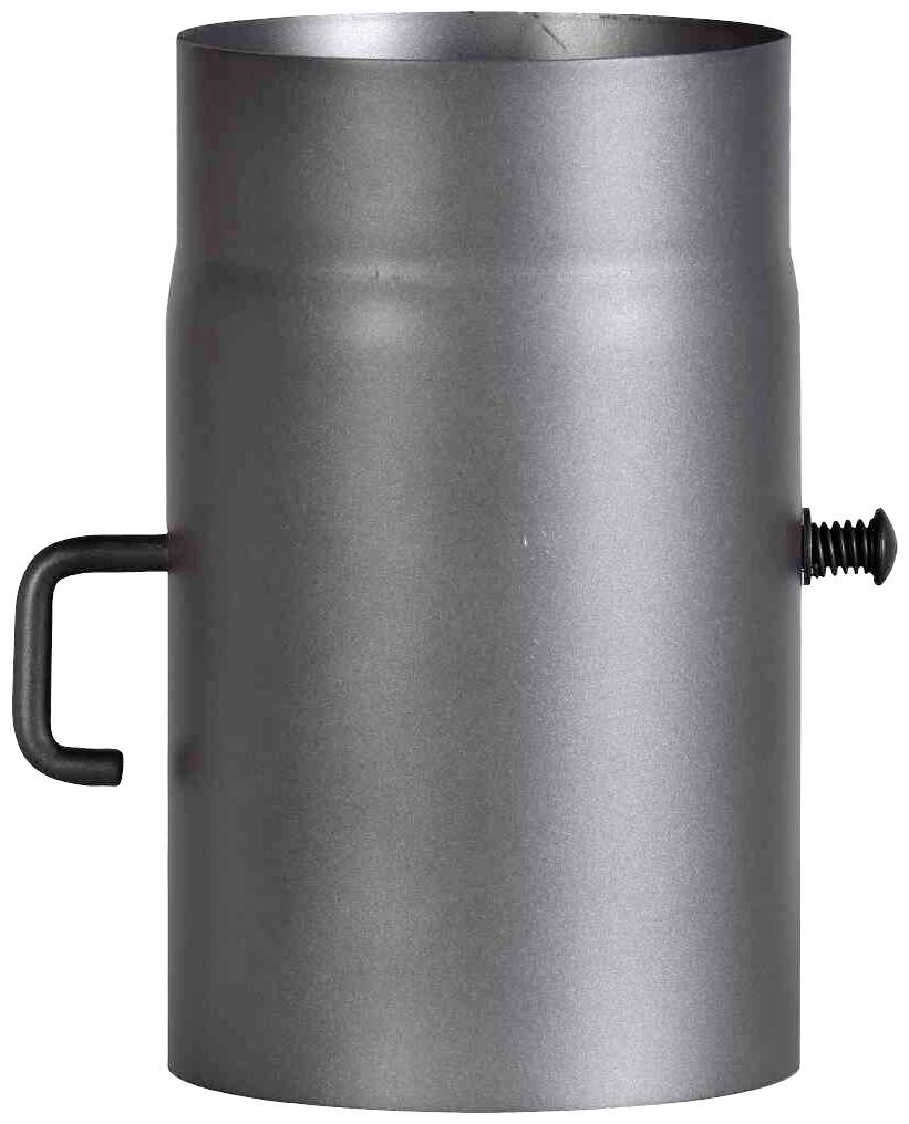Ein graues Metallrohr mit seitlichem kleinen Griff und seitlicher Stellschraube, möglicherweise ein Teil eines größeren Geräts oder Systems.