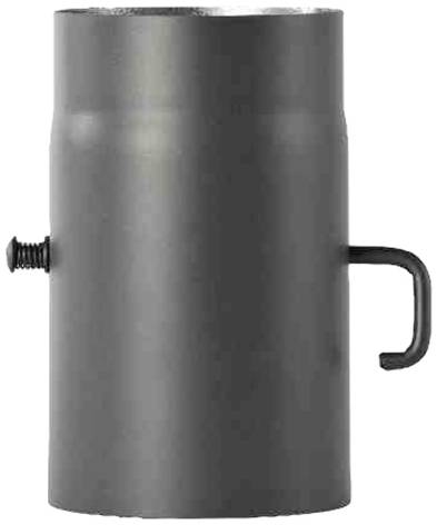 Eine schwarze Metallhalterung mit einer Schraube auf der linken Seite und einem Haken auf der rechten Seite.