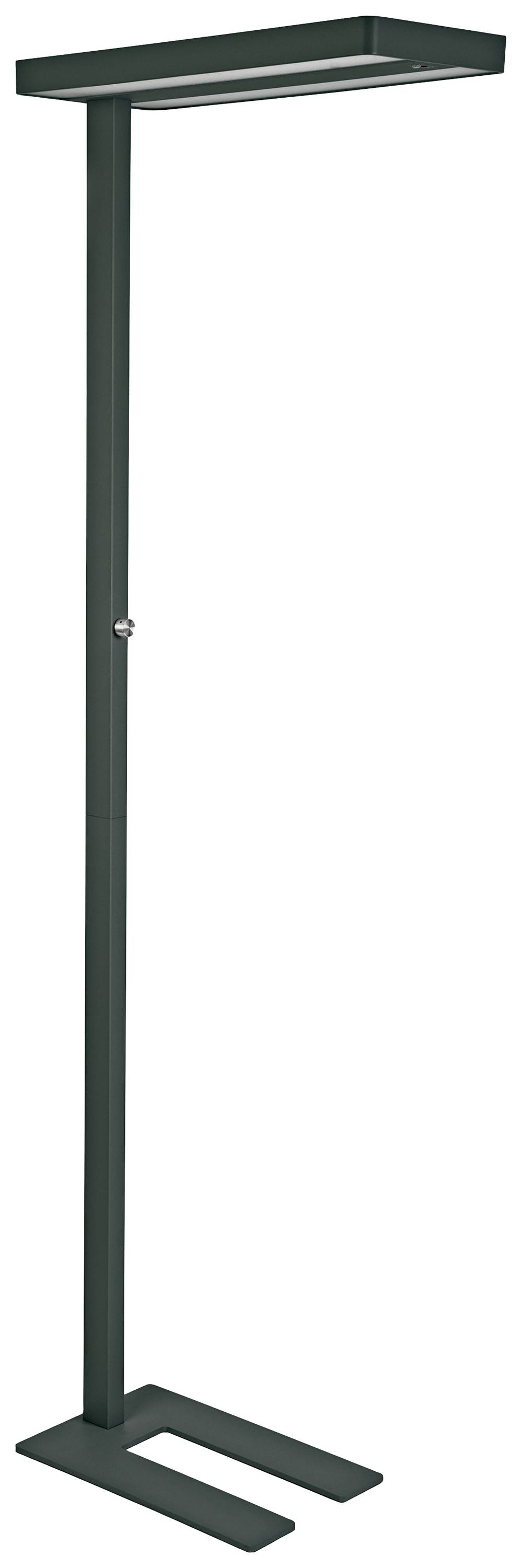 Moderne, schwarze Stehlampe mit rechteckigem Lampenschirm, geeignet für zeitgemäße Wohnräume oder Büros.