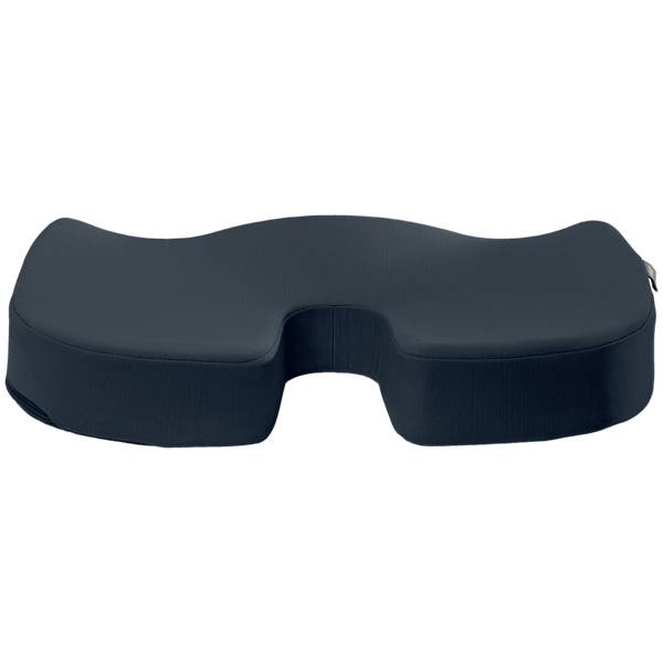 Schwarzes orthopädisches Sitzkissen mit ergonomischer Form zur Unterstützung der Wirbelsäule und Druckentlastung beim Sitzen.