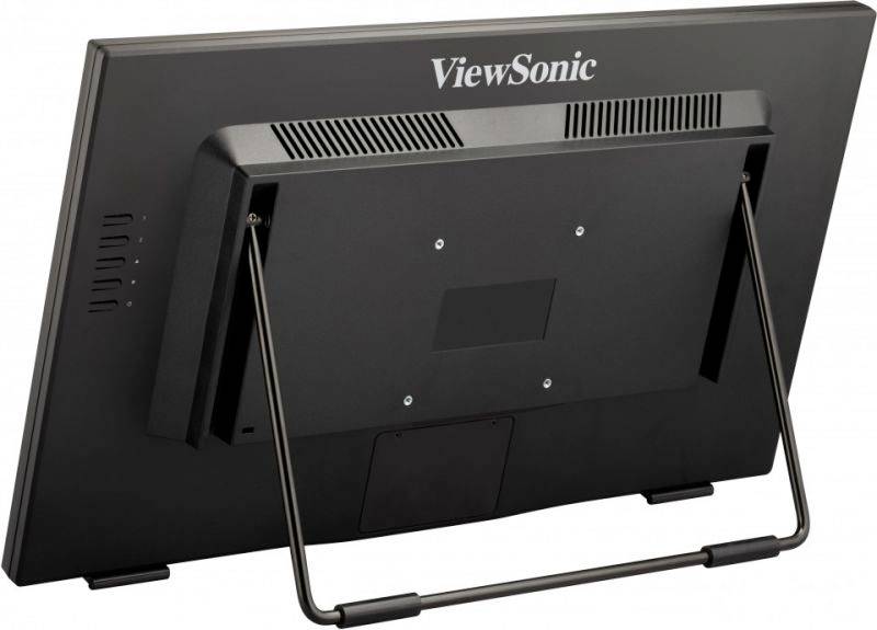 Rückseite eines ViewSonic-Monitors mit Metallständer.