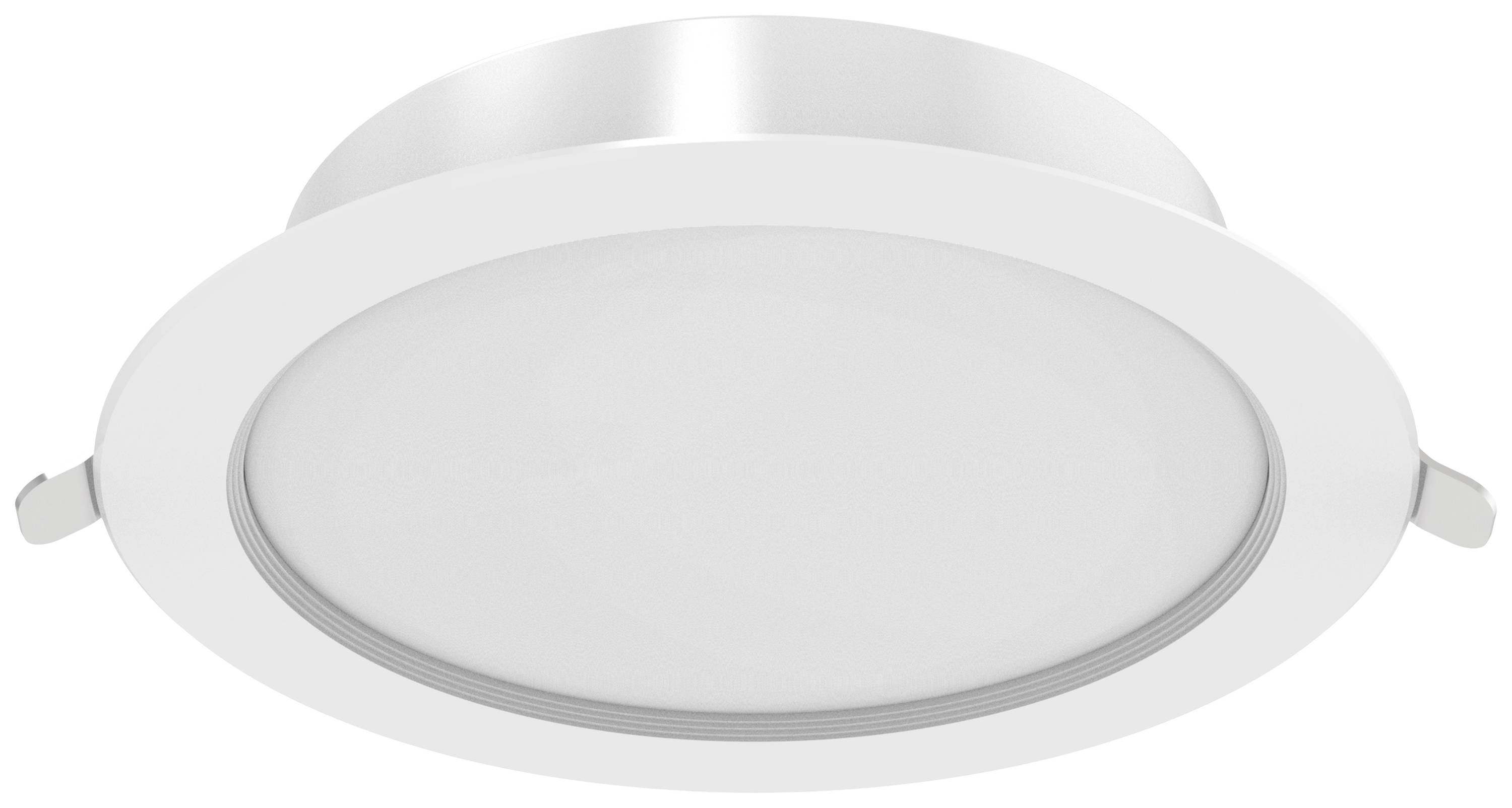 Rundes, flaches LED-Panel in Weiß zur Deckenmontage, ideal für moderne Beleuchtungslösungen in Innenräumen.