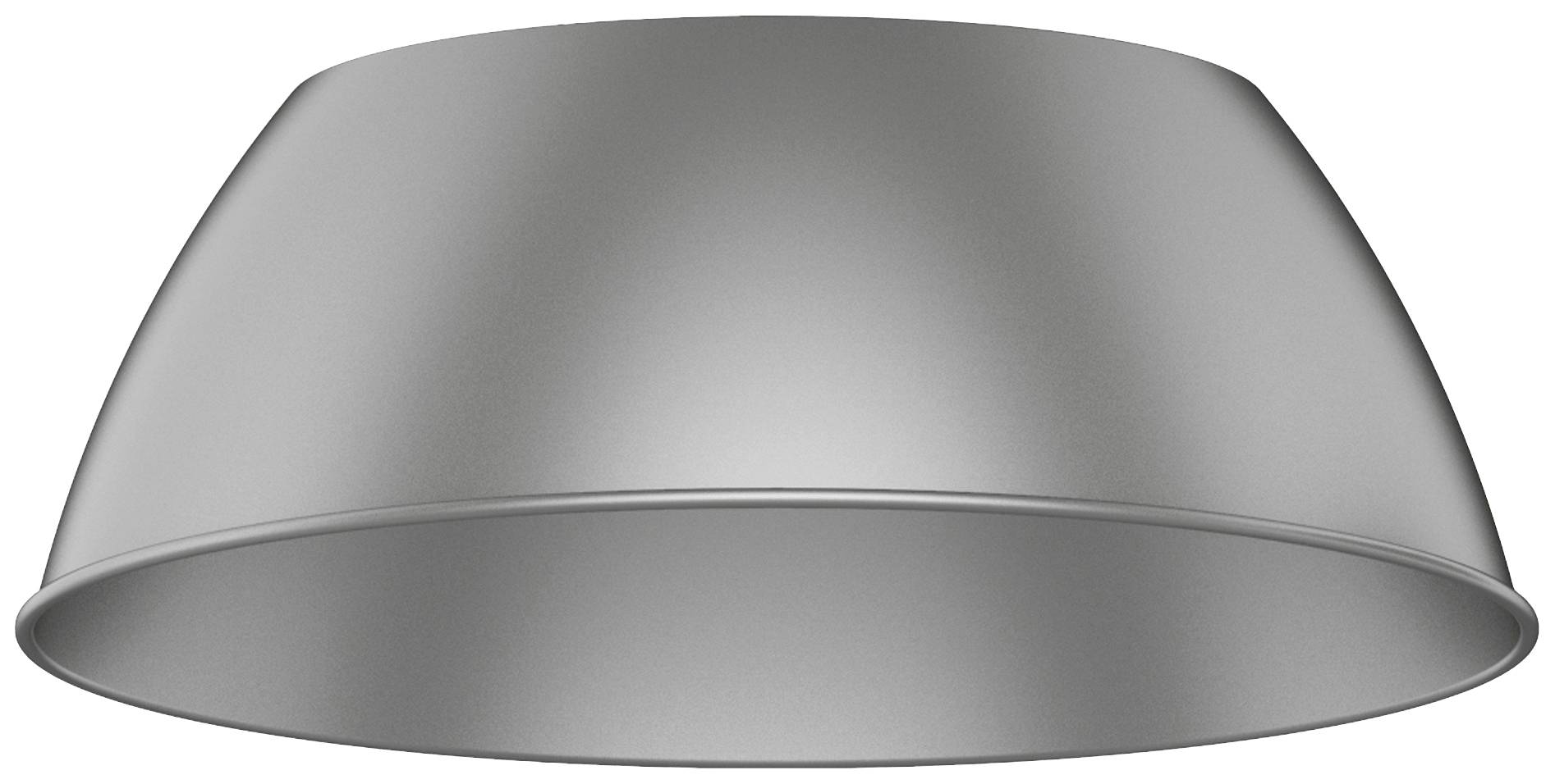 Eine silbermetallene, halbrunde Lampe oder Abdeckung mit glatter Oberfläche.